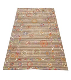 20th Handmade Embroidery Afghan Kilim Rug Brown Colors, circa 1980