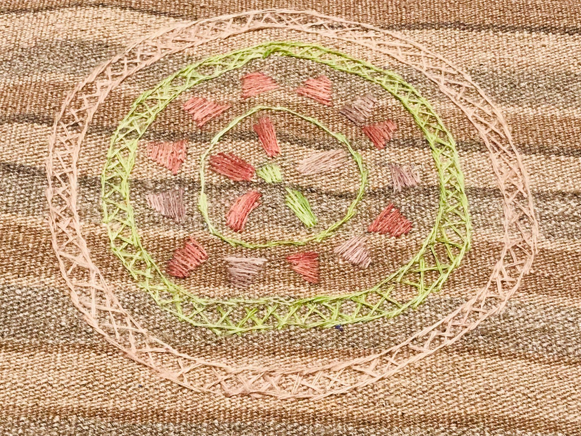 Wool 20th Handmade Embroidery Afghan Kilim Rug Brown Colors, circa 1980 For Sale