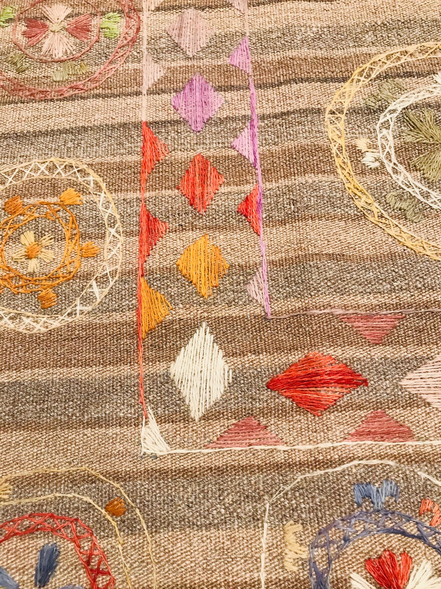 20th Handmade Embroidery Afghan Kilim Rug Brown Colors, circa 1980 For Sale 2
