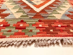 Handmade in Wool Afghan Kilim Runner Orange and Natural Colors, circa 1980