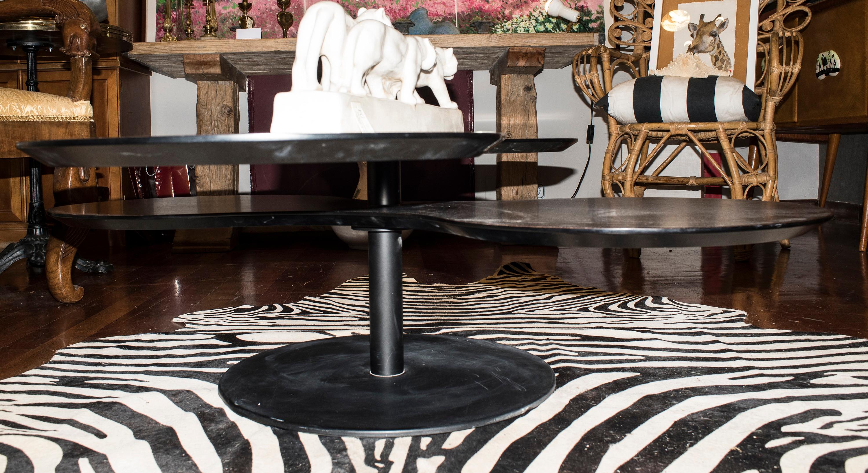 Mid-Century Modern 20th Black wood Coffee Table Hardwood and Lacquered Steel Foot Movable Helix