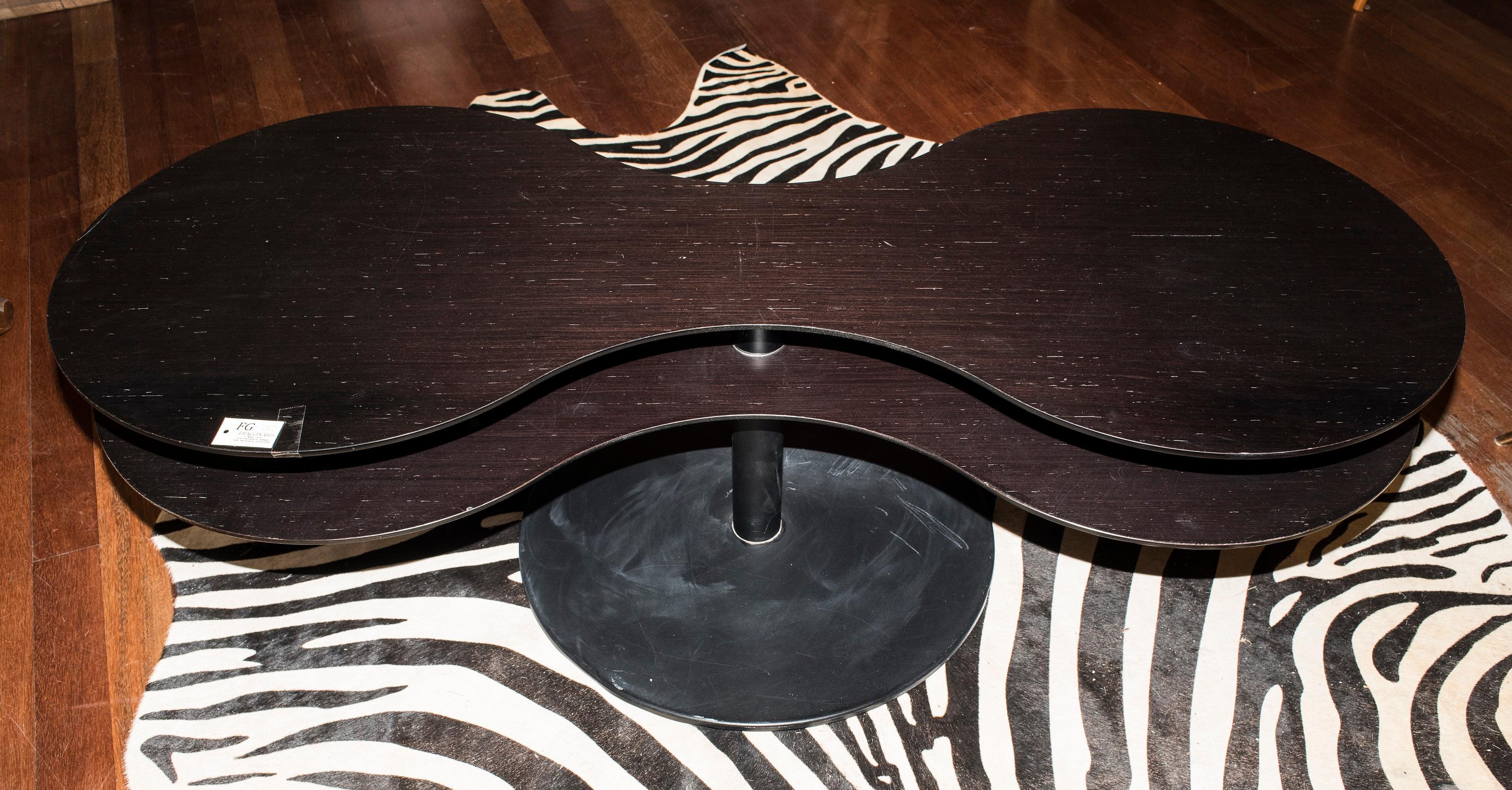 20th Black wood Coffee Table Hardwood and Lacquered Steel Foot Movable Helix 2