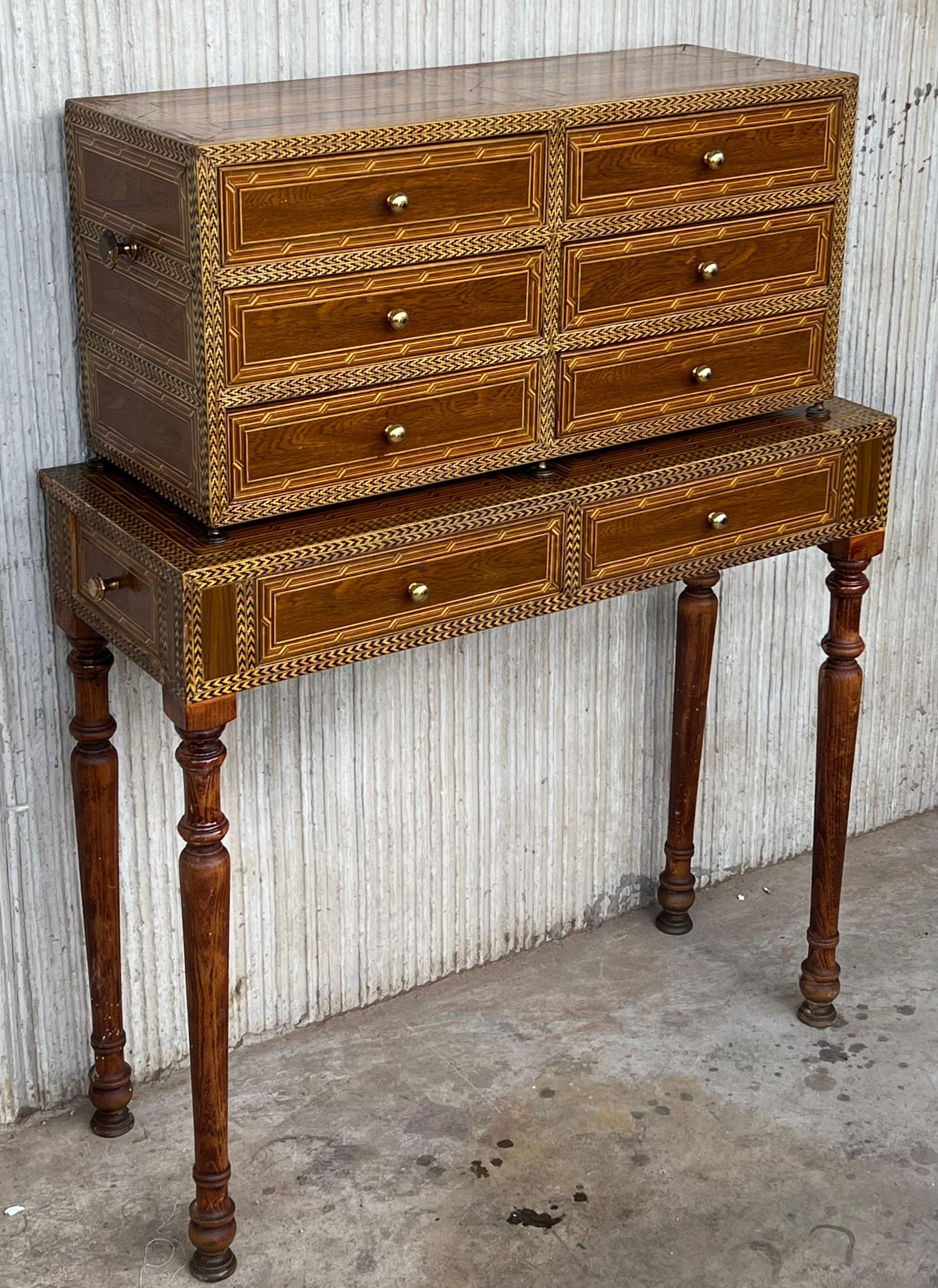 20th Century 20th Italian Cabinet on Stand, Baroque Bargueno with Eight Drawers For Sale