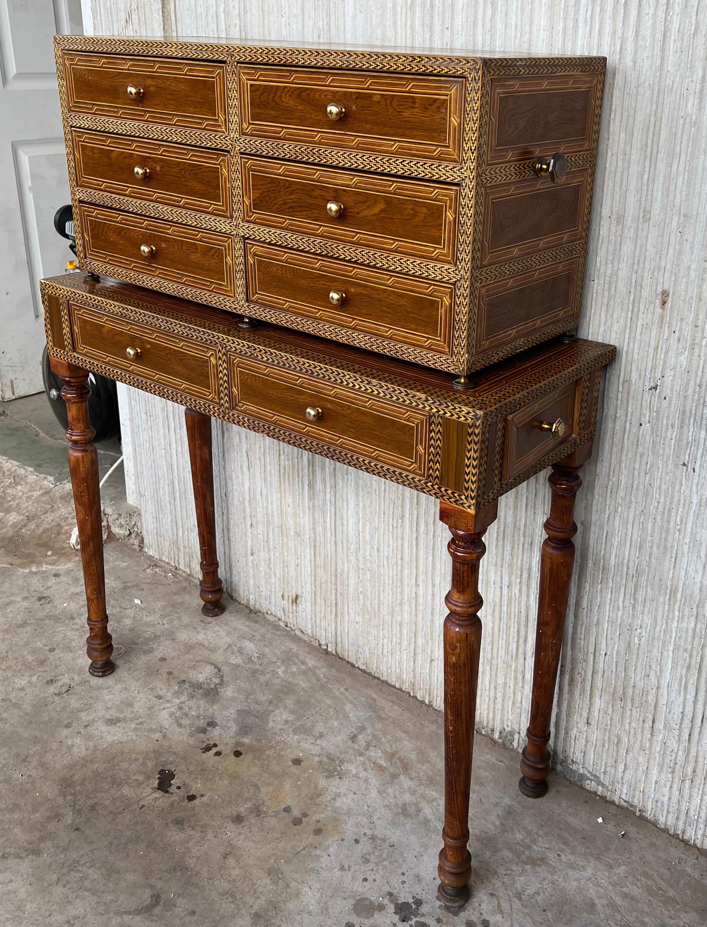 Bronze 20th Italian Cabinet on Stand, Baroque Bargueno with Eight Drawers For Sale