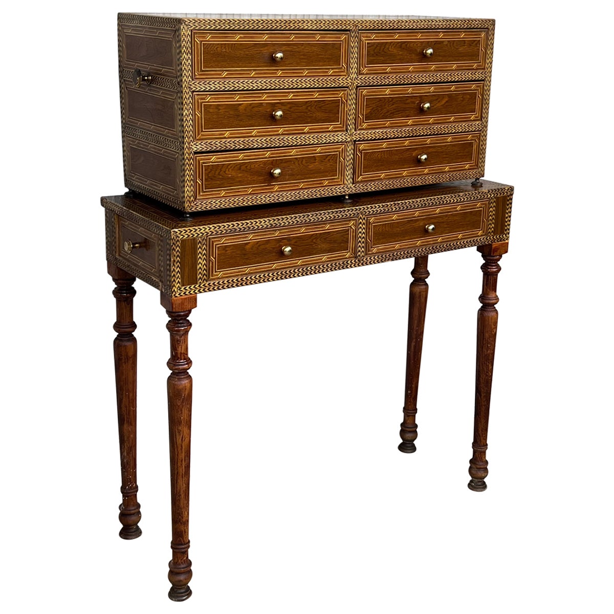 20th Italian Cabinet on Stand, Baroque Bargueno with Eight Drawers For Sale