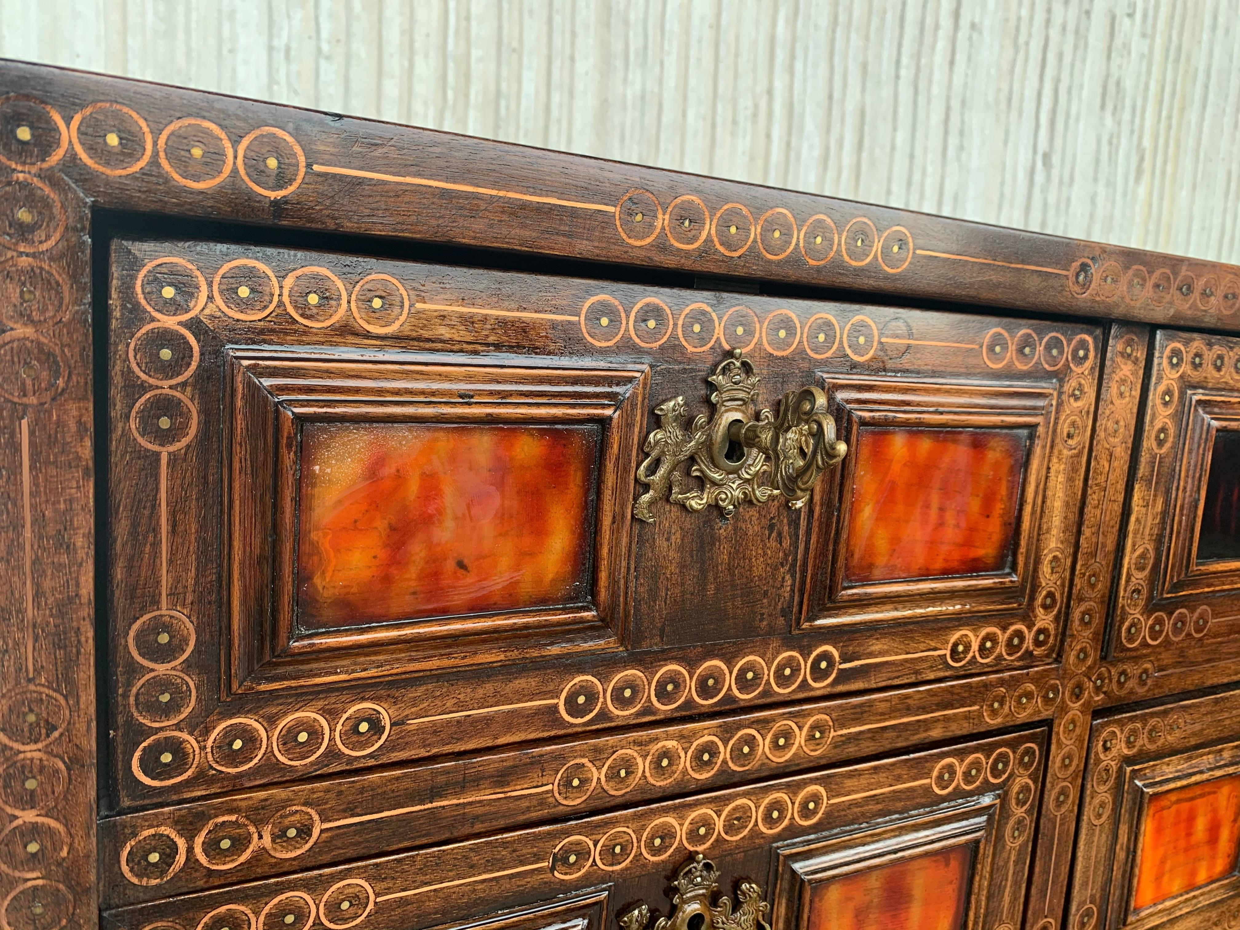 20th Italian Cabinet on Stand, Baroque Bargueno with Inlays & Mounts For Sale 5