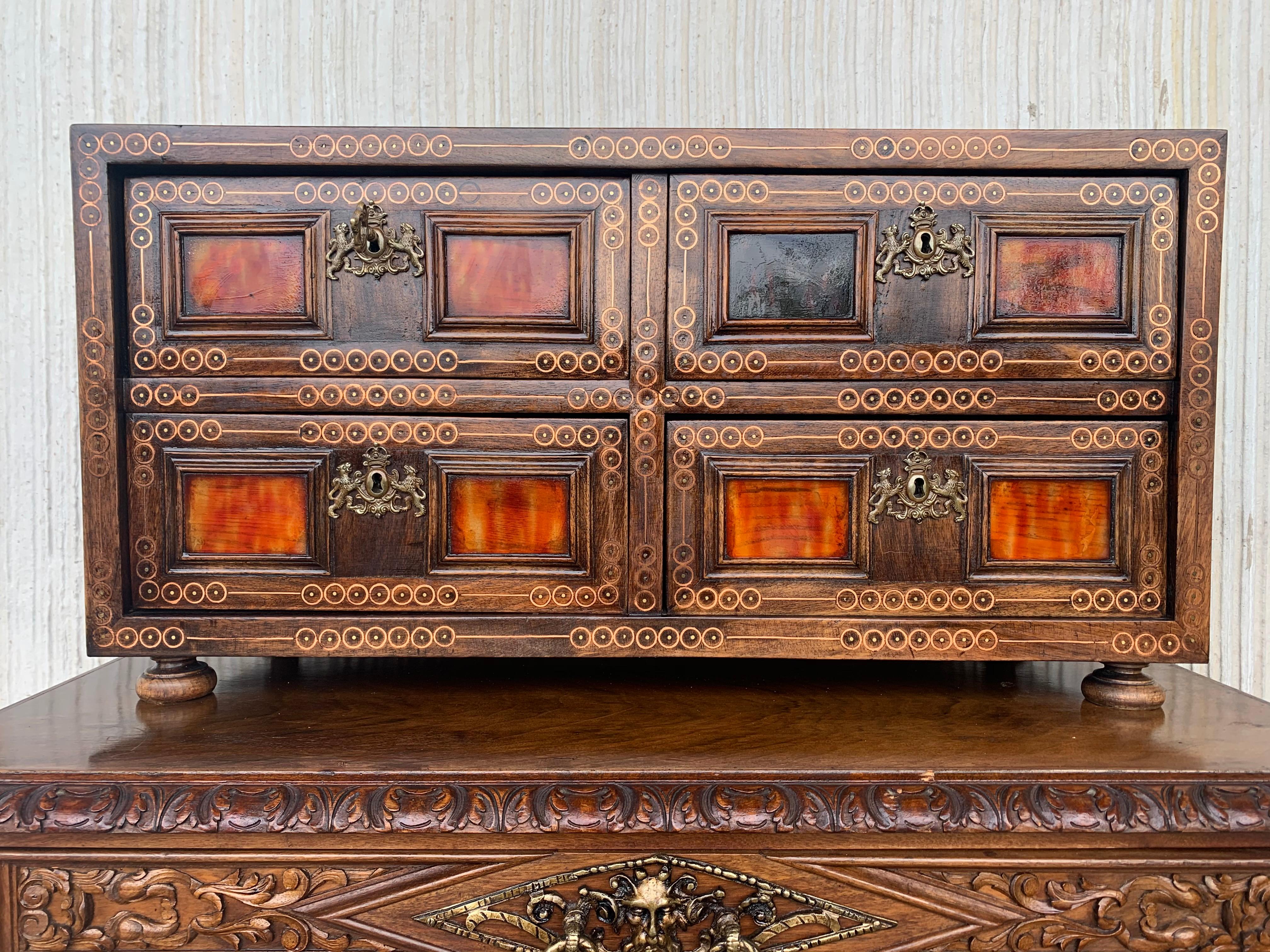 20th Italian Cabinet on Stand, Baroque Bargueno with Inlays & Mounts For Sale 3