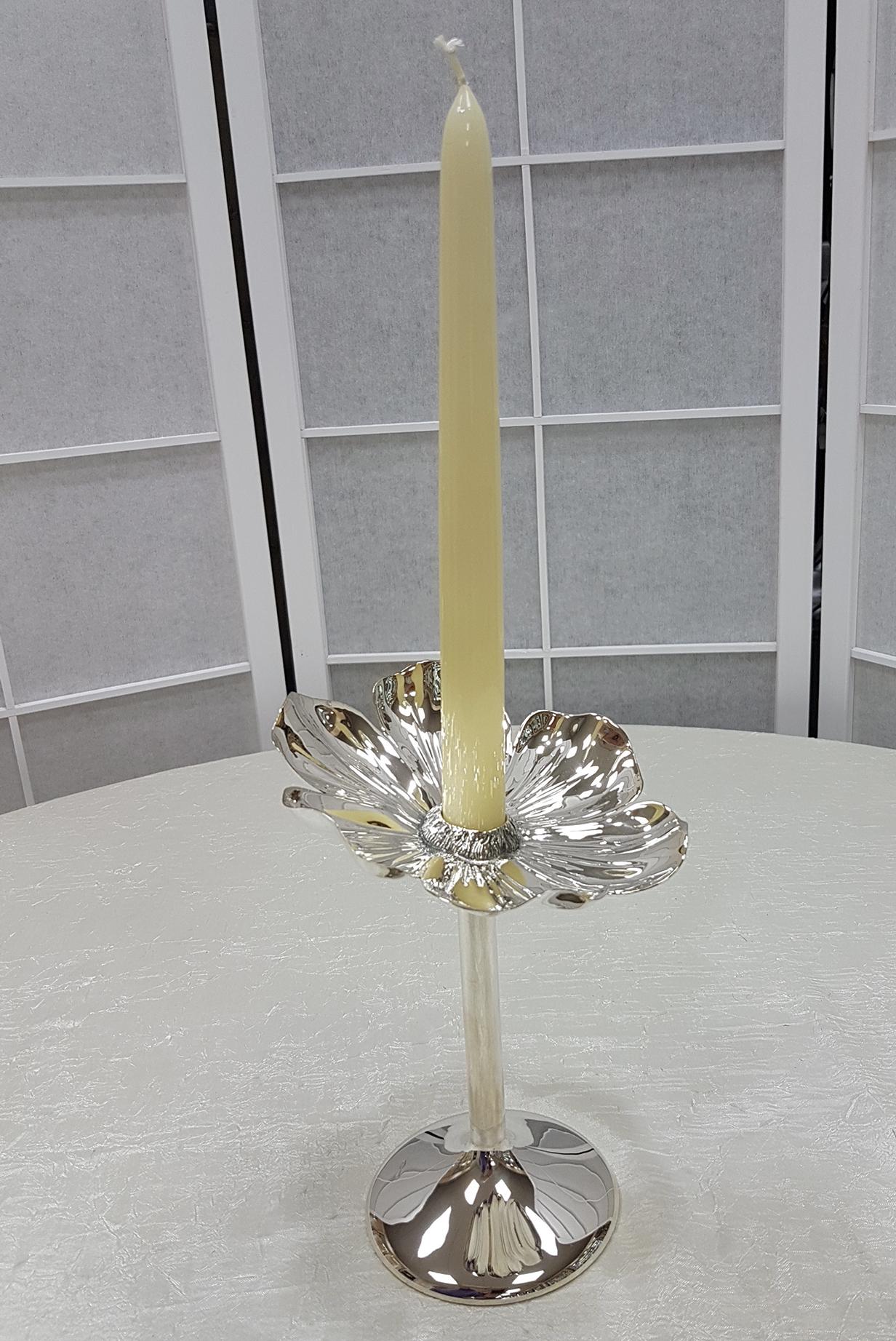 20th Century Italian Silver 800 Candlestick Flower Shape For Sale 1