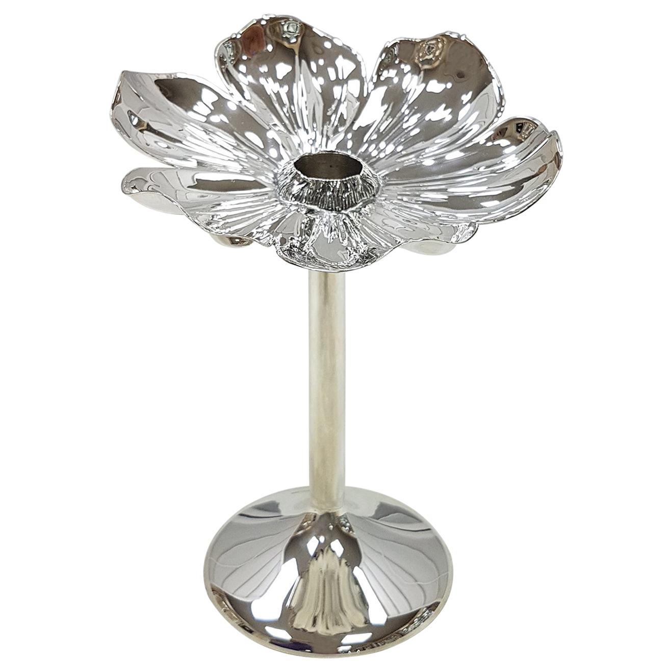 20th Century Italian Silver 800 Candlestick Flower Shape