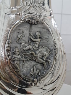 20th Italian Century Solid Silver Big Vase Blason Depicting Mythological Figures