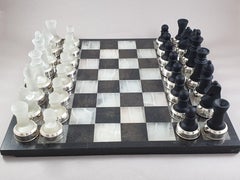 20th Italian Chess Set in Crystal, Stone and Sterling Silver