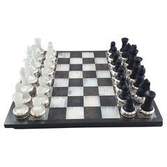 20th Italian Chess Set in Crystal, Stone and Sterling Silver