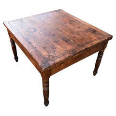 20th Italian Extendable Table in Solid Fir with Turned Leg Original Patina