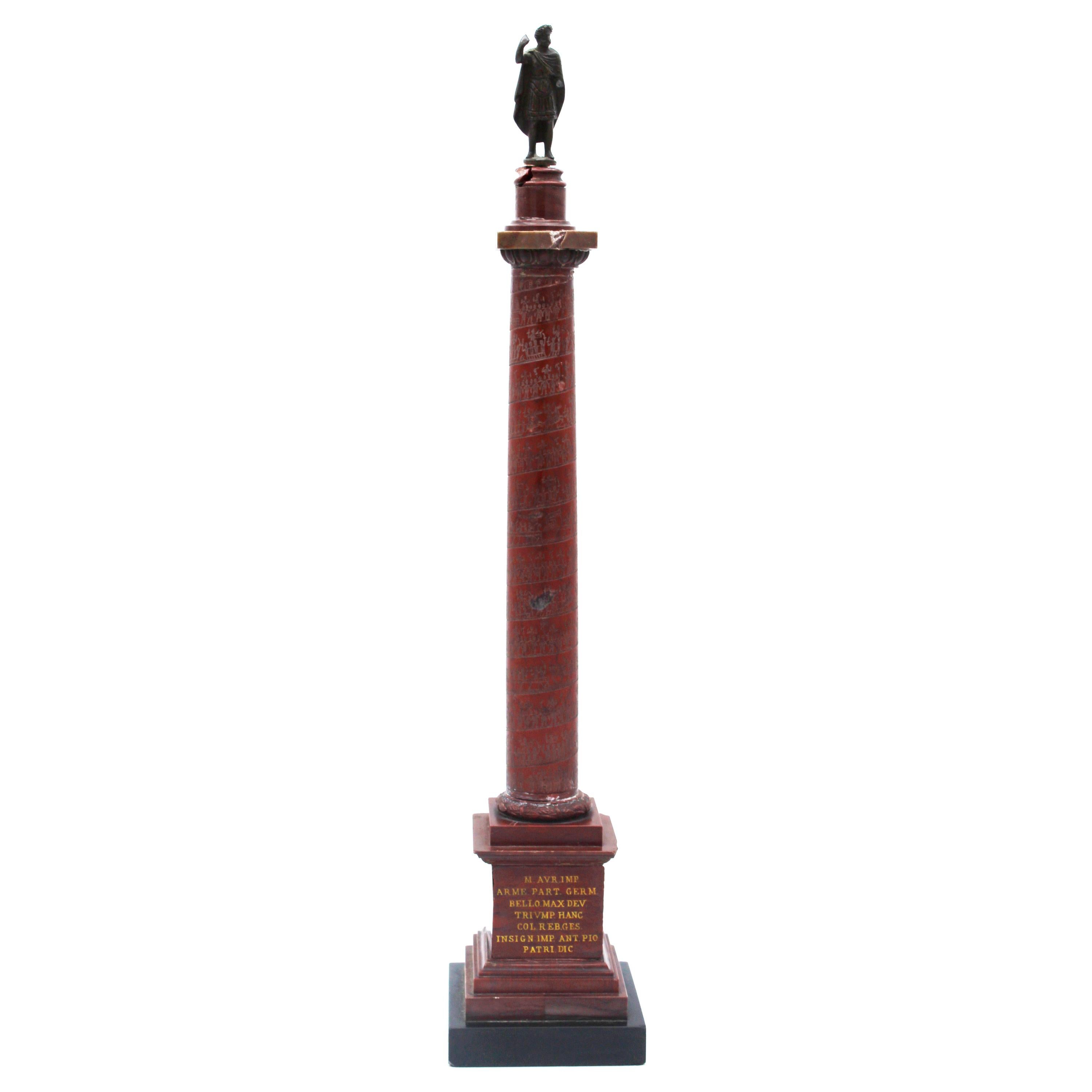 20th Century Grand Tour Red Marble Bronze Sculpture Column of Marcus Aurelius