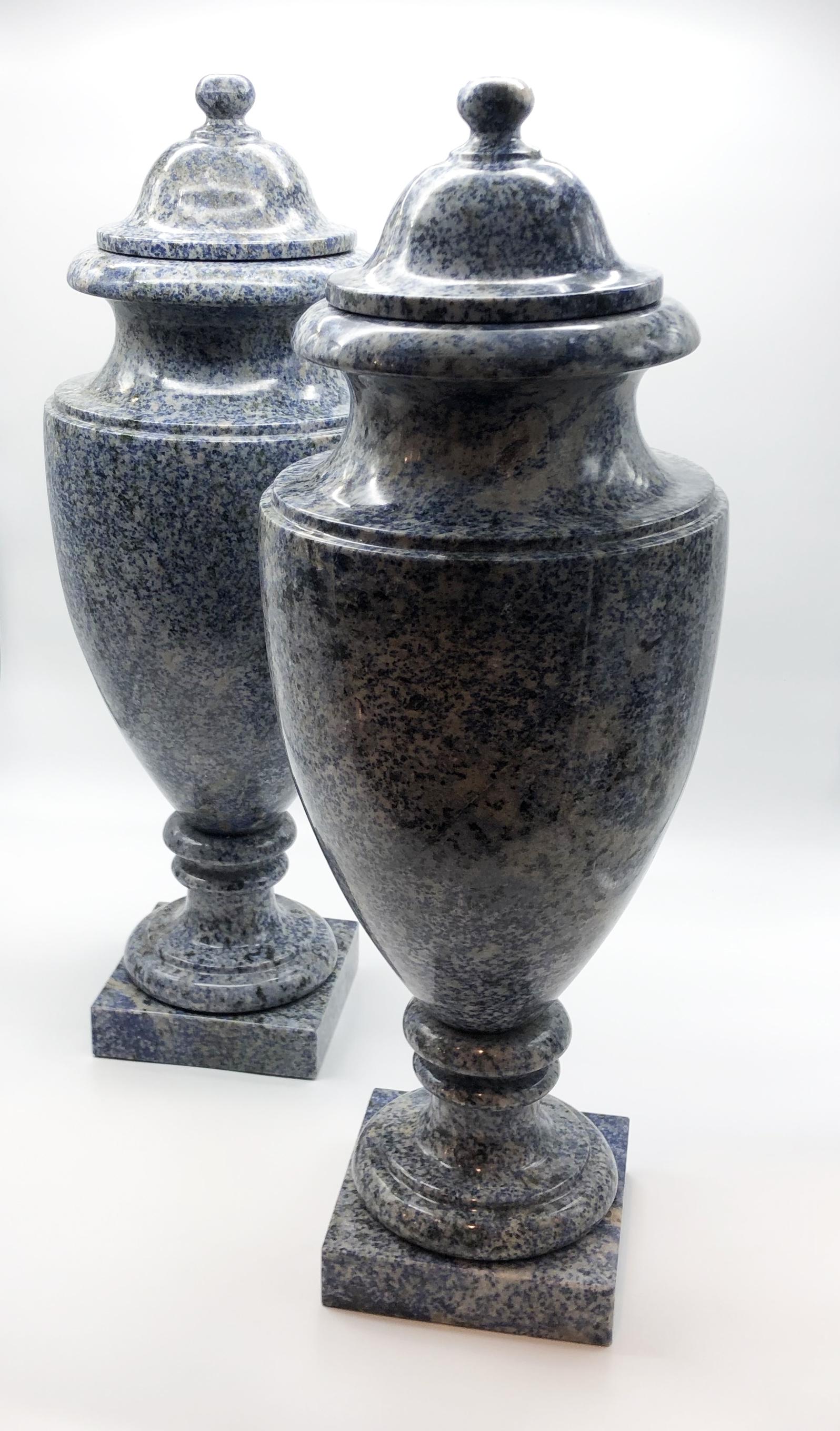 20th Century Italian Neoclassical Style Blue Azul Marble Sodalite Pair of Vases For Sale 6
