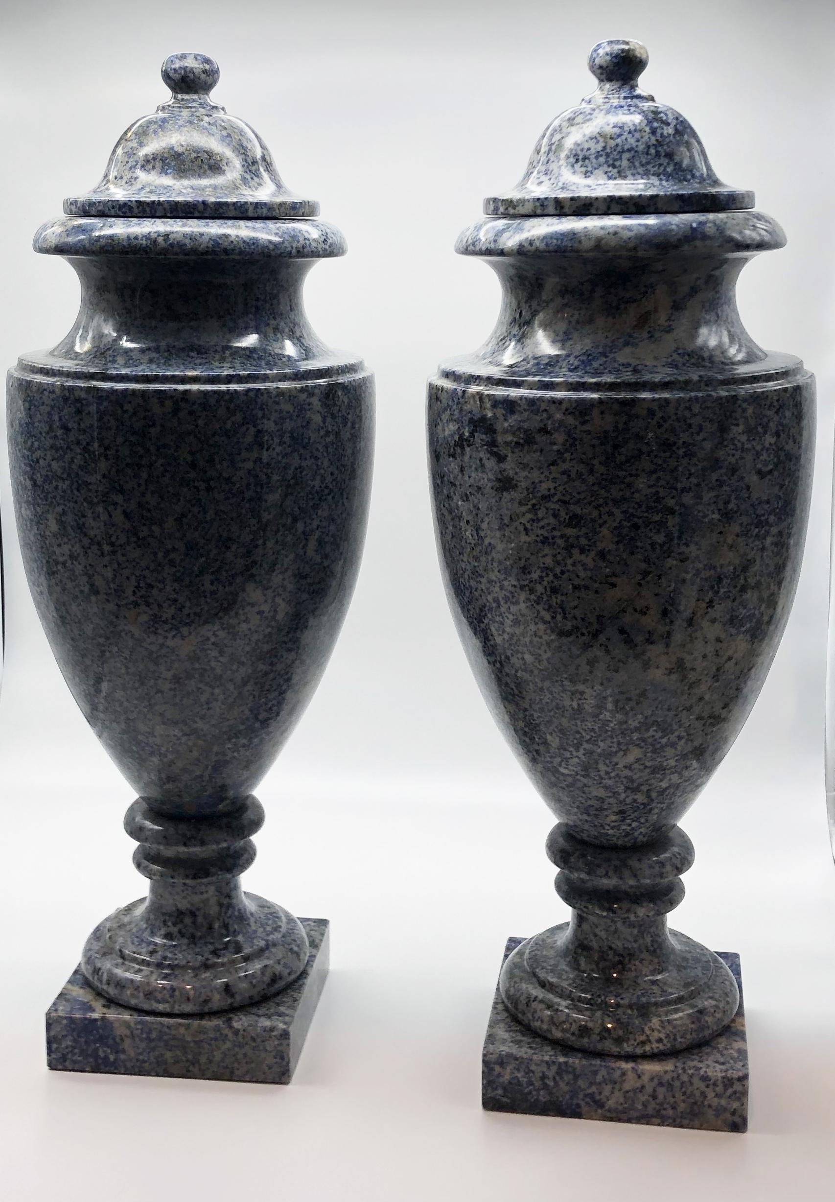 20th Century Italian Neoclassical Style Blue Azul Marble Sodalite Pair of Vases For Sale 3