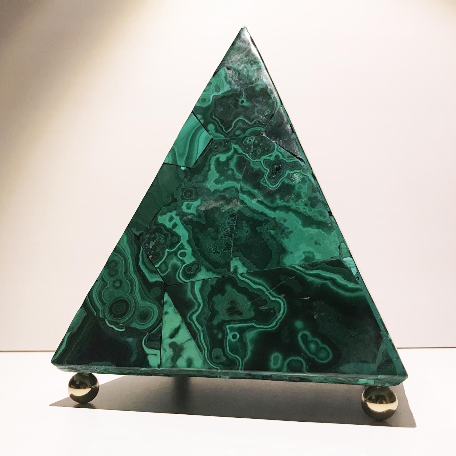 20th Italian Neoclassical Green Malachite and Gold Bronze Sculpture of Pyramid  5
