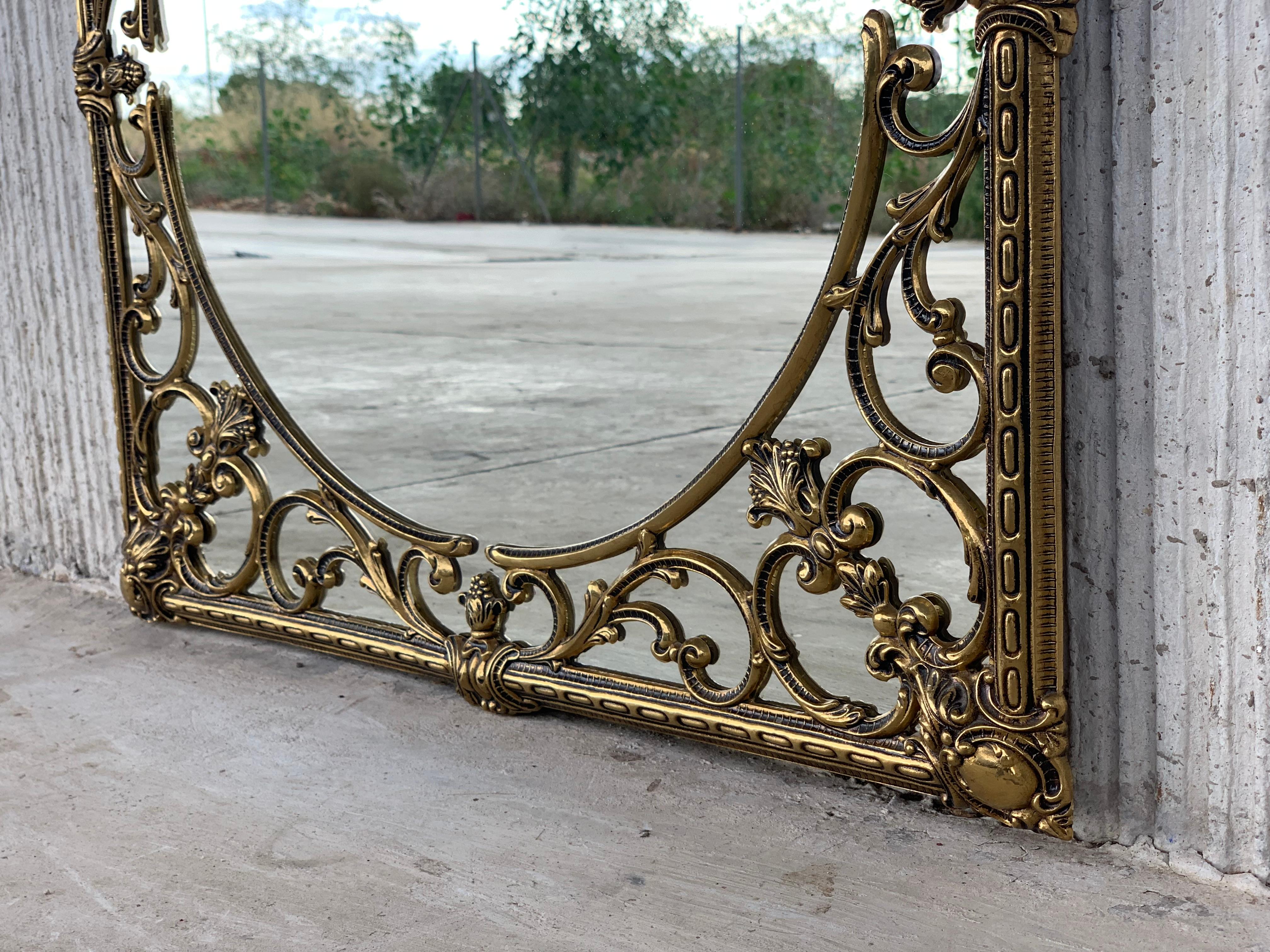 20th Italian Rectangular Brass Foliate Wall Mirror or Console Mirror For Sale 4