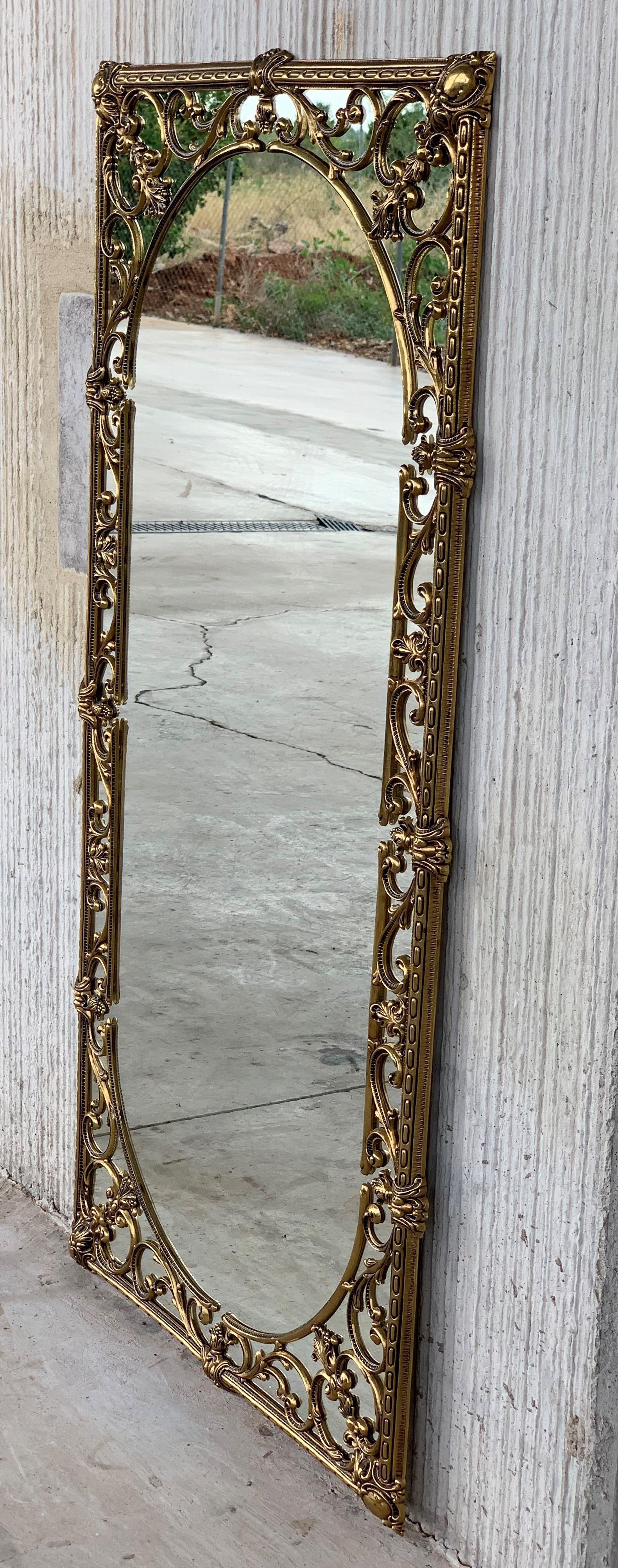 Neoclassical 20th Italian Rectangular Brass Foliate Wall Mirror or Console Mirror For Sale