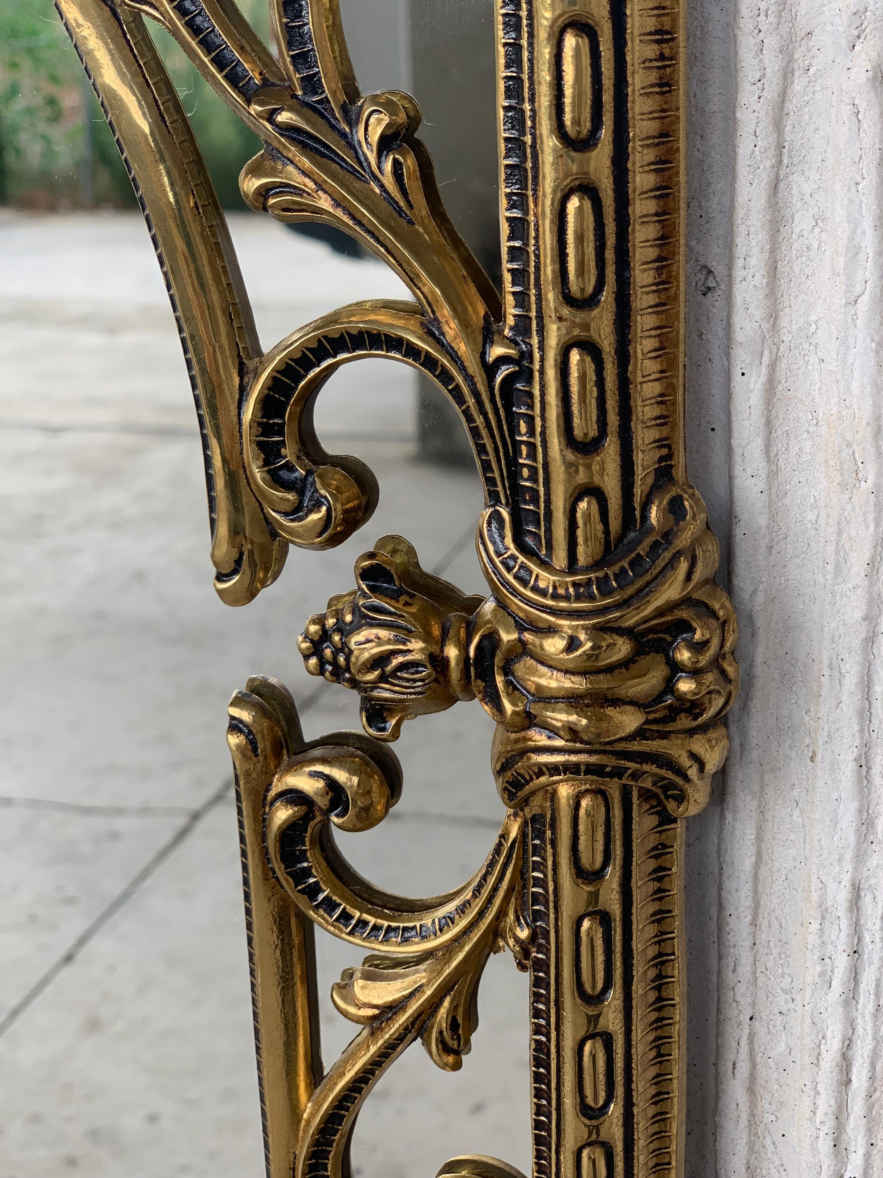 20th Italian Rectangular Brass Foliate Wall Mirror or Console Mirror For Sale 1