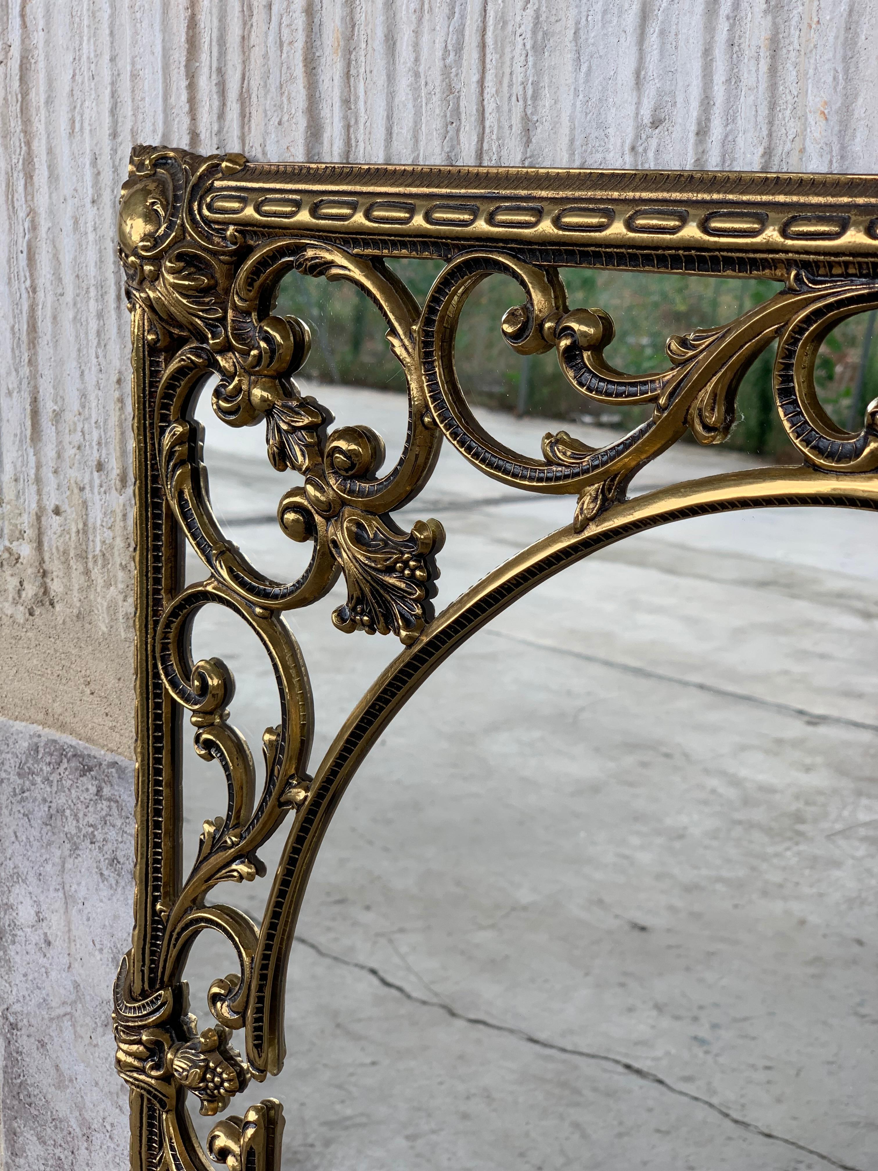 20th Italian Rectangular Brass Foliate Wall Mirror or Console Mirror For Sale 2