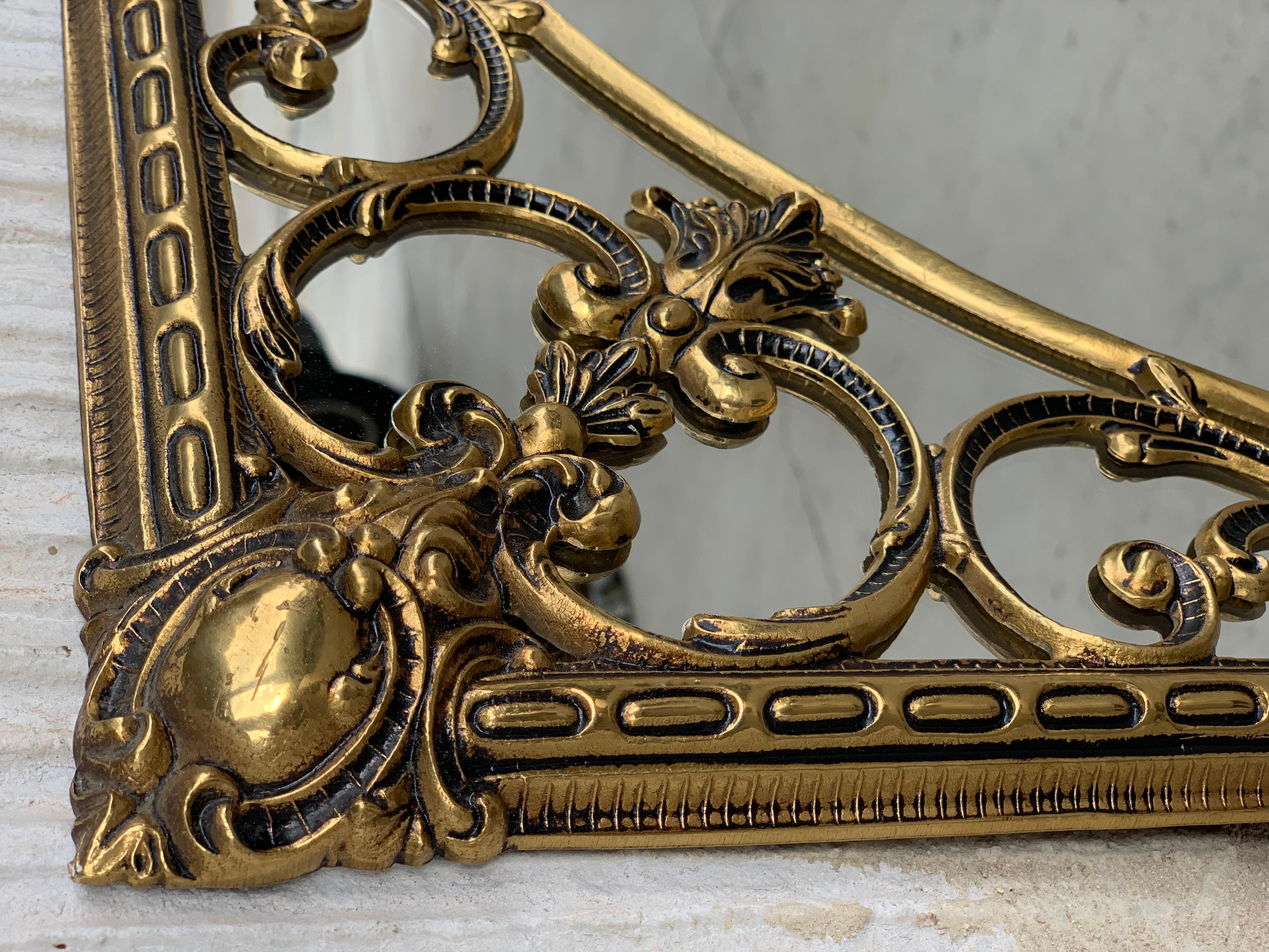 20th Italian Rectangular Brass Foliate Wall Mirror or Console Mirror For Sale 3
