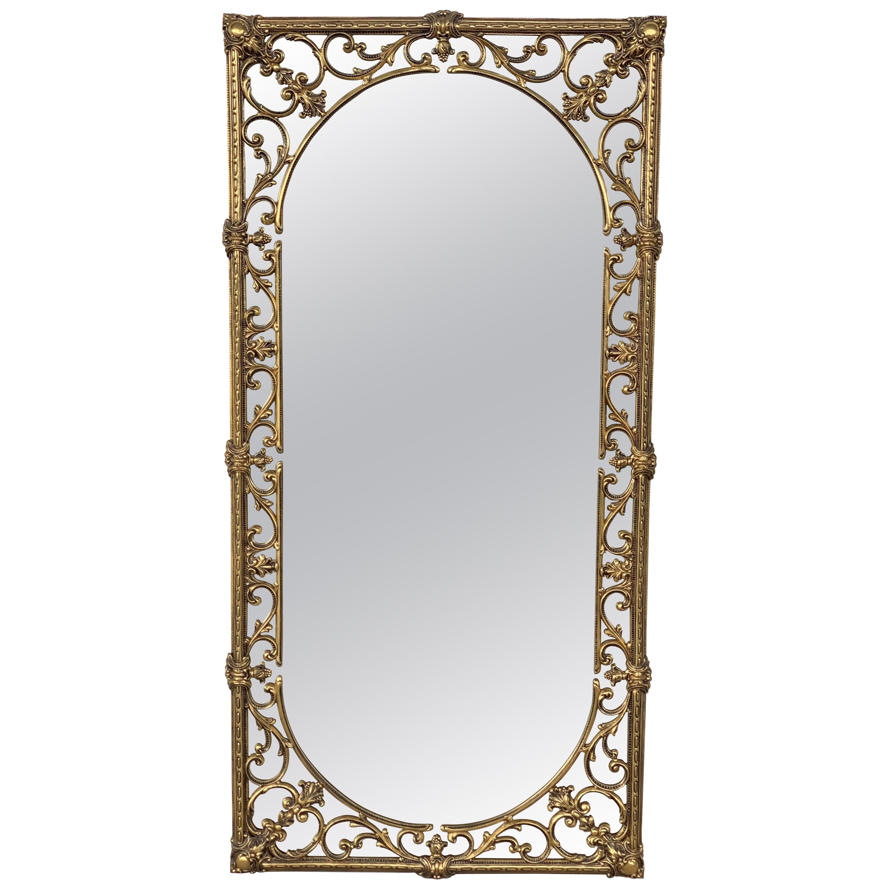 20th Italian Rectangular Brass Foliate Wall Mirror or Console Mirror