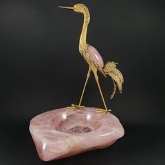 Tasse / Vide Poche italienne du 20ème siècle en argent sterling doré et quartz