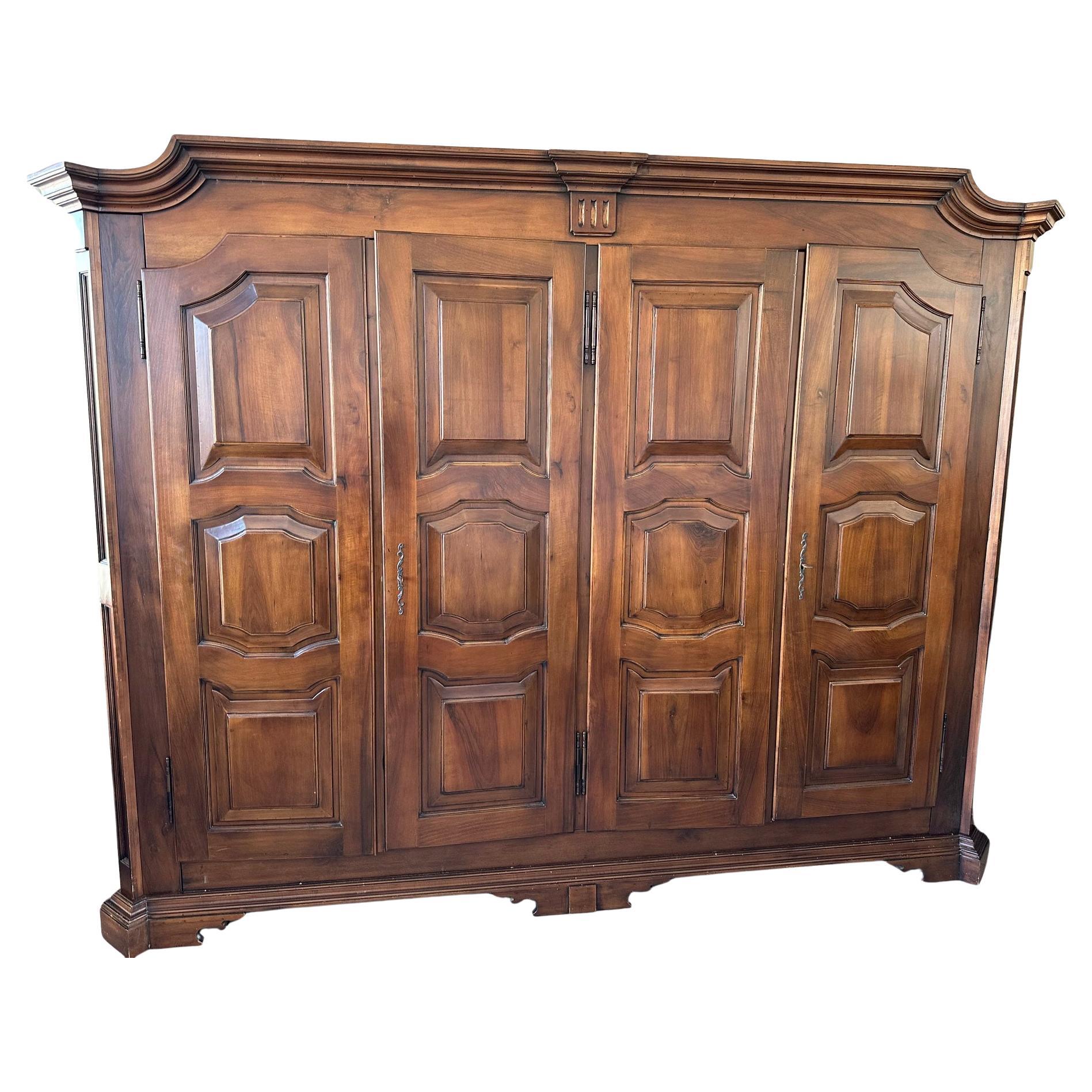 20th Italian Wardrobe walnut four doors mirror