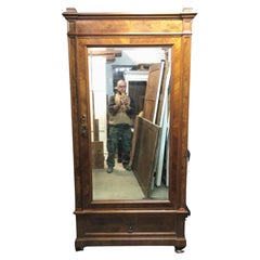 20th Italian Wardrobe with One Door in Walnut with Mirror