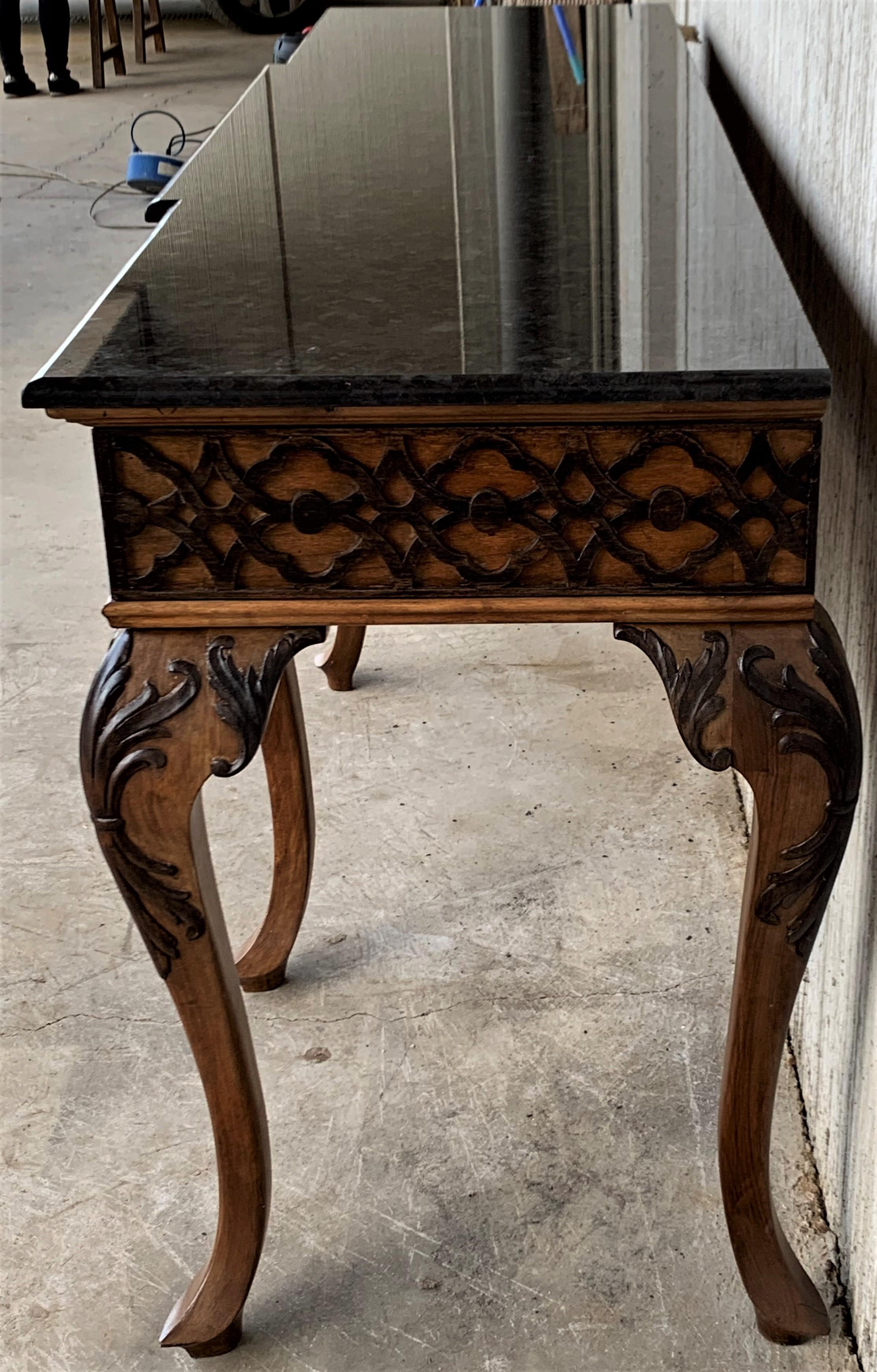 20th Century Large Console Table with Three Drawers Walnut Inlays and Marble Top 4