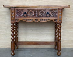 20th  Large Spanish Nightstand or Low Console Table with Drawer