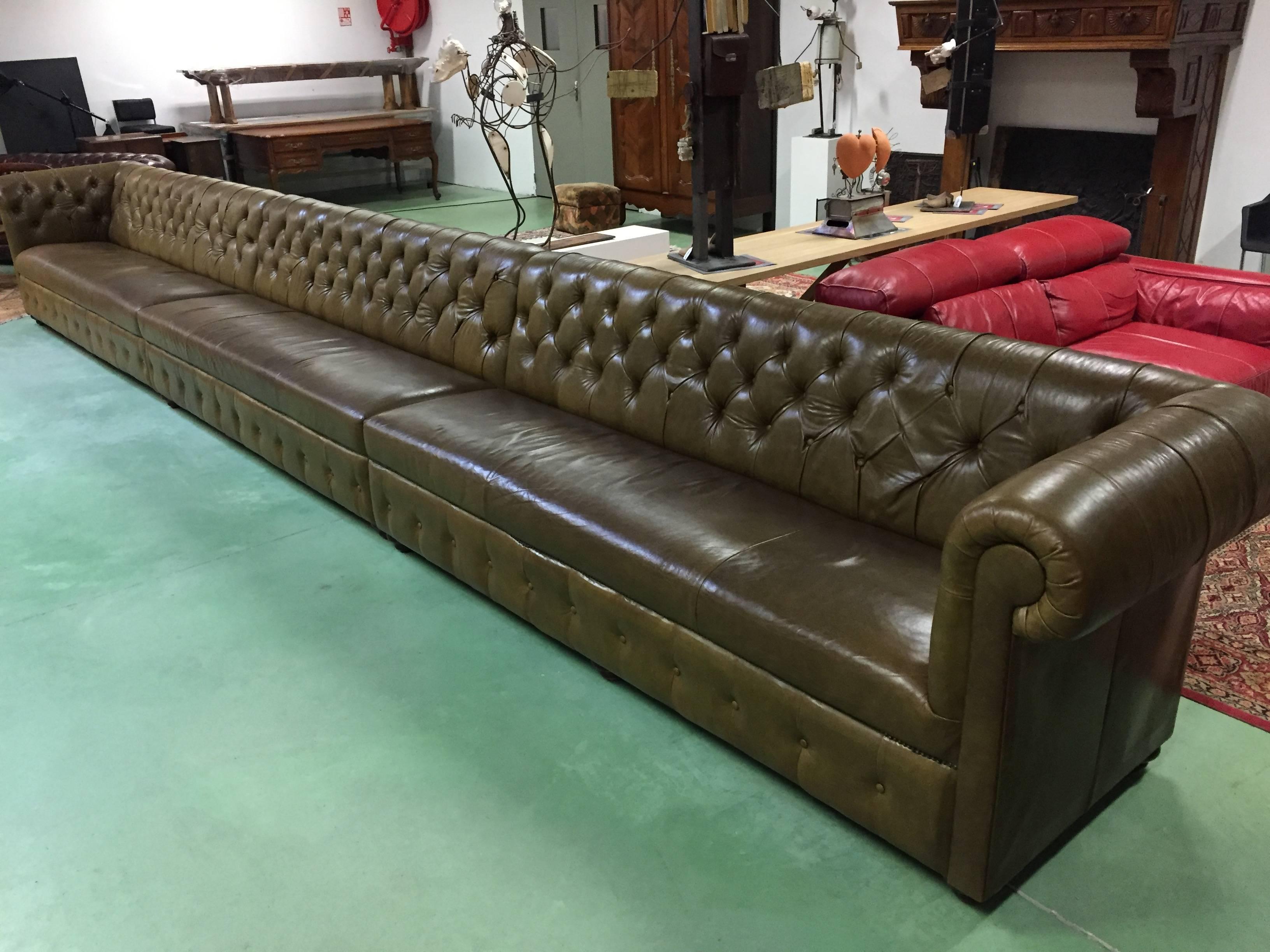 20th century long Chesterfield club sofa.