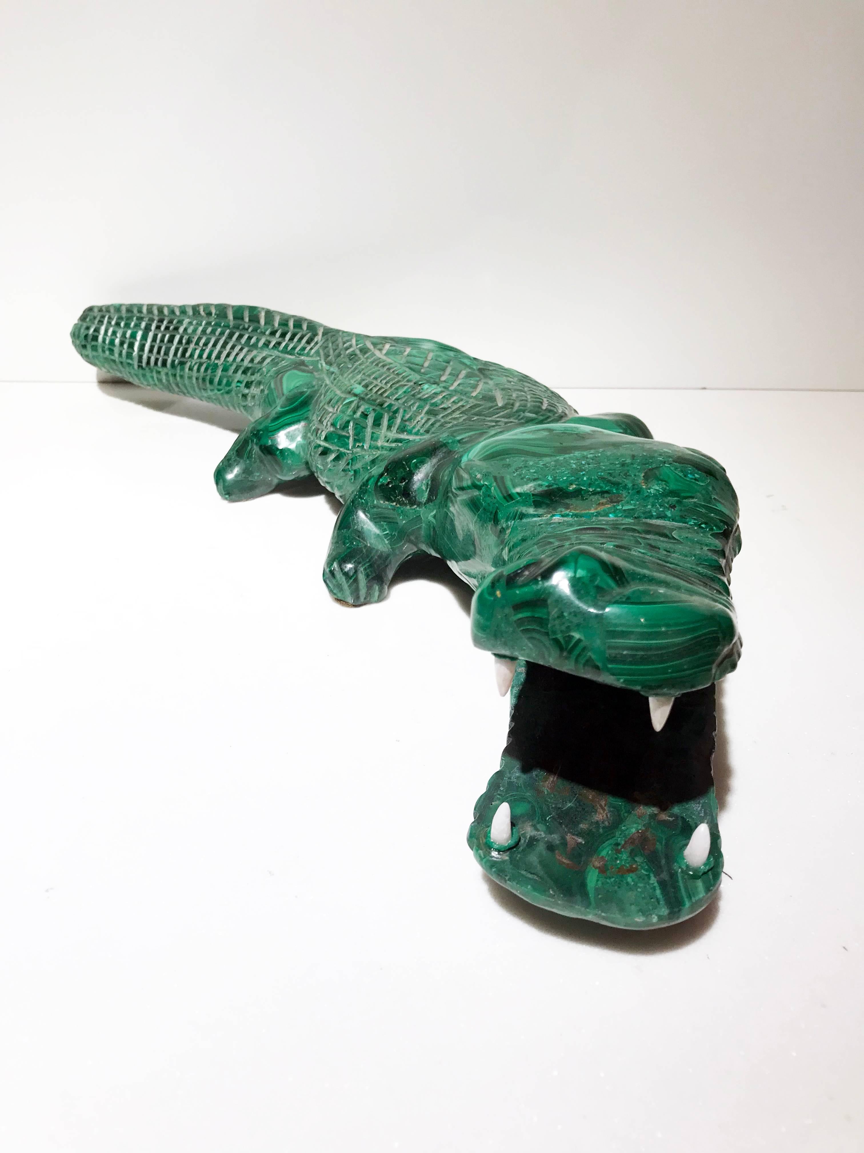 20th Century Malachite Crocodile Italian Green Animal Sculpture For Sale 6
