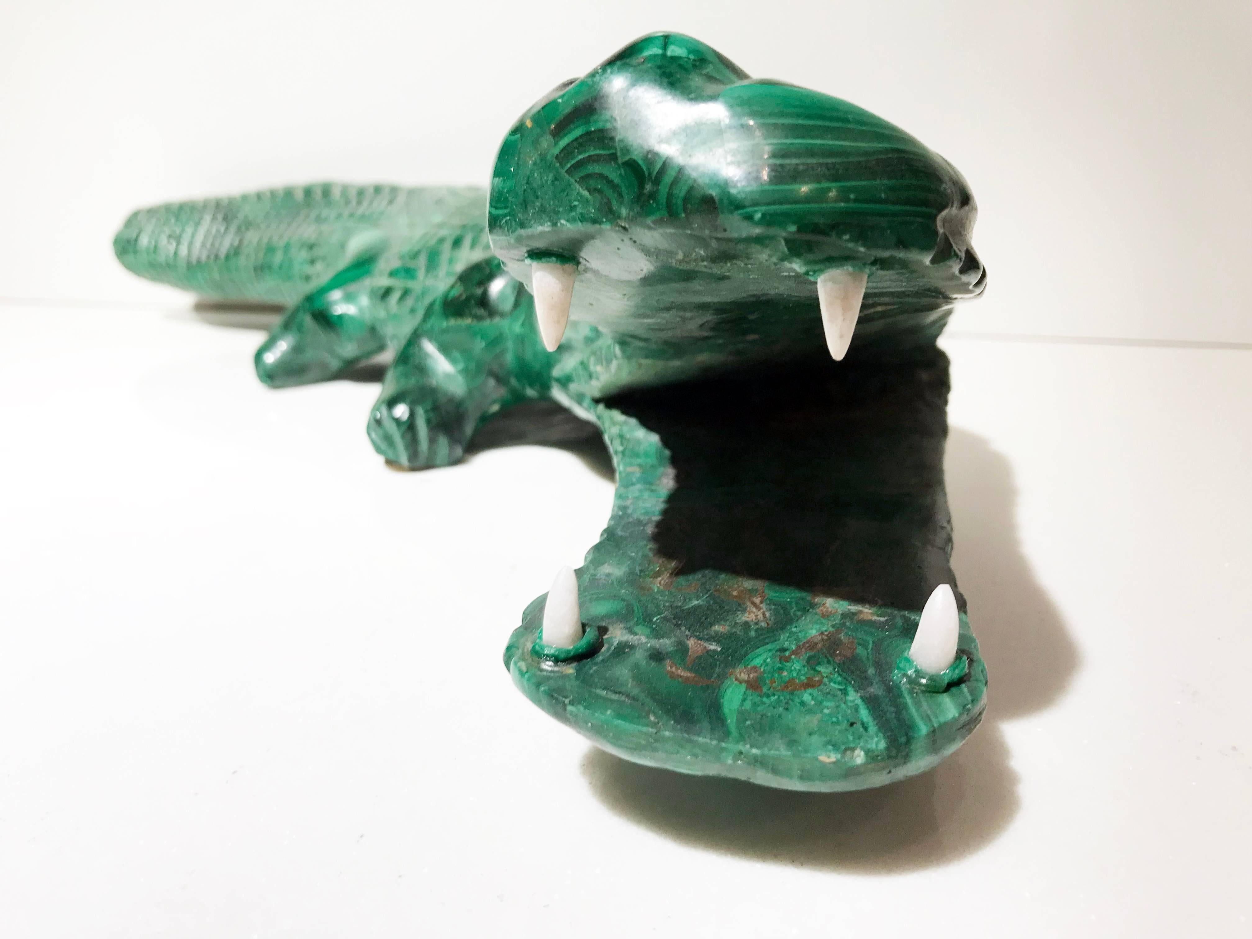20th Century Malachite Crocodile Italian Green Animal Sculpture For Sale 2
