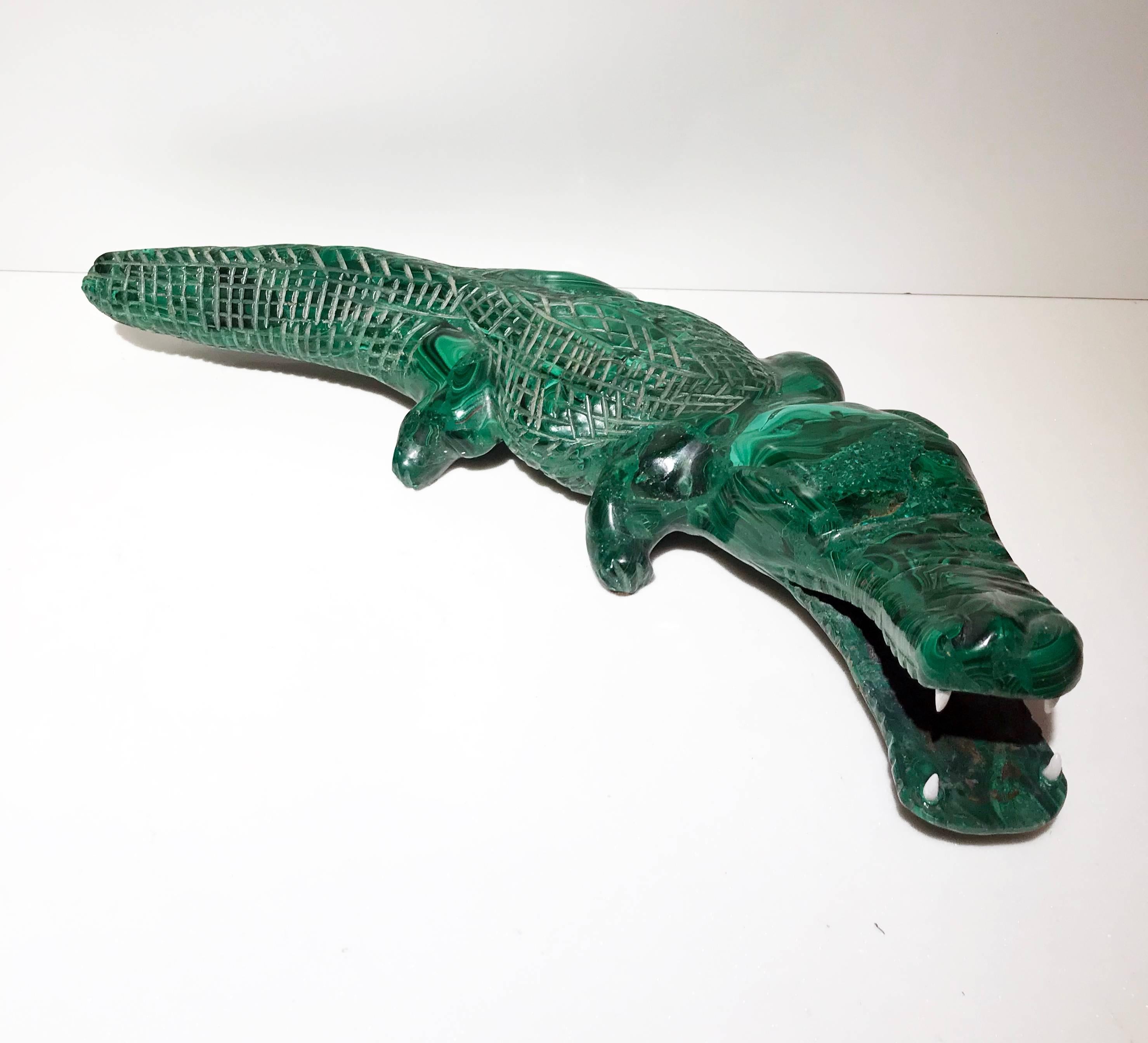 20th Century Malachite Crocodile Italian Green Animal Sculpture For Sale 3
