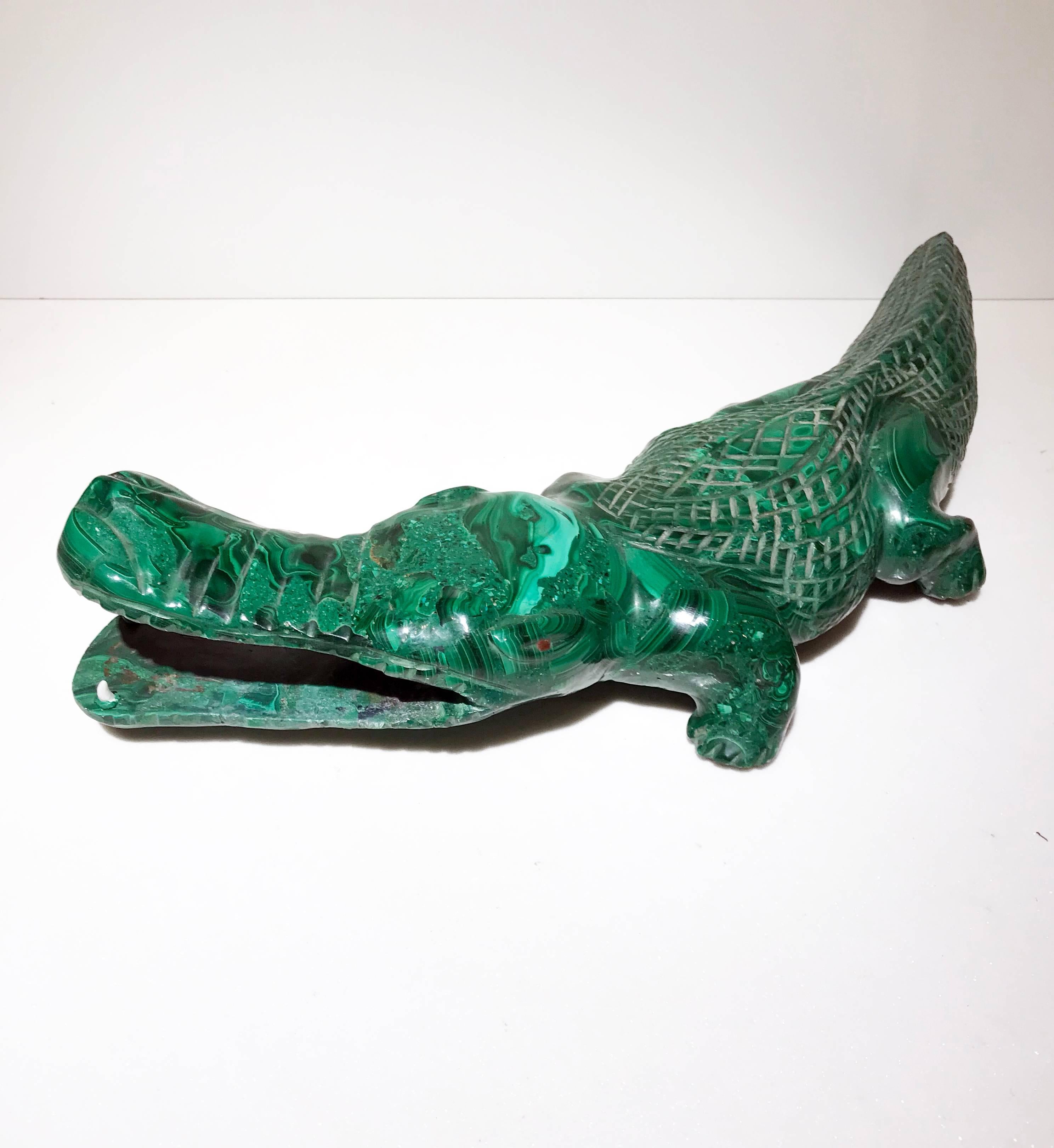 20th Century Malachite Crocodile Italian Green Animal Sculpture For Sale 4