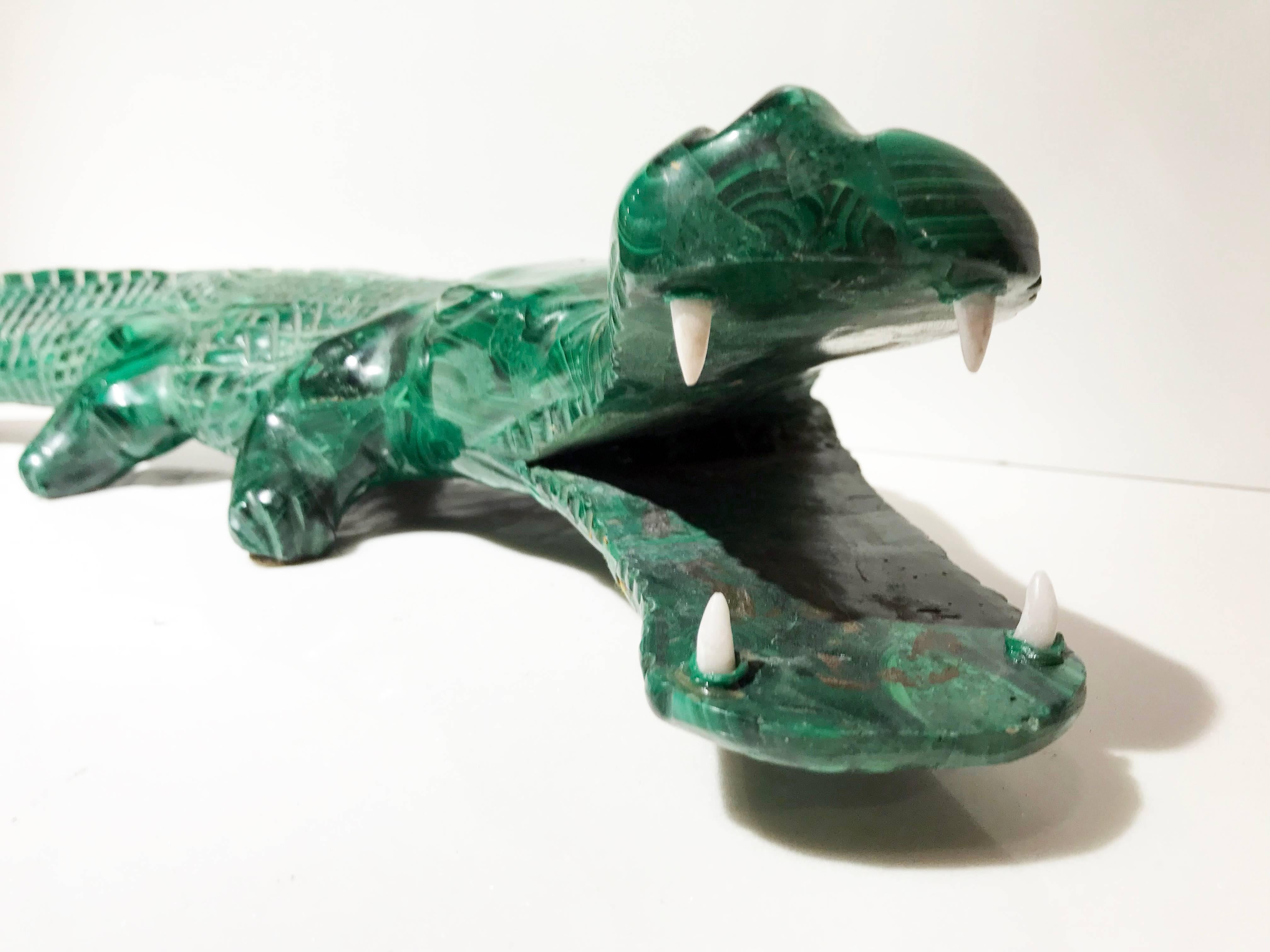 20th Century Malachite Crocodile Italian Green Animal Sculpture For Sale 5