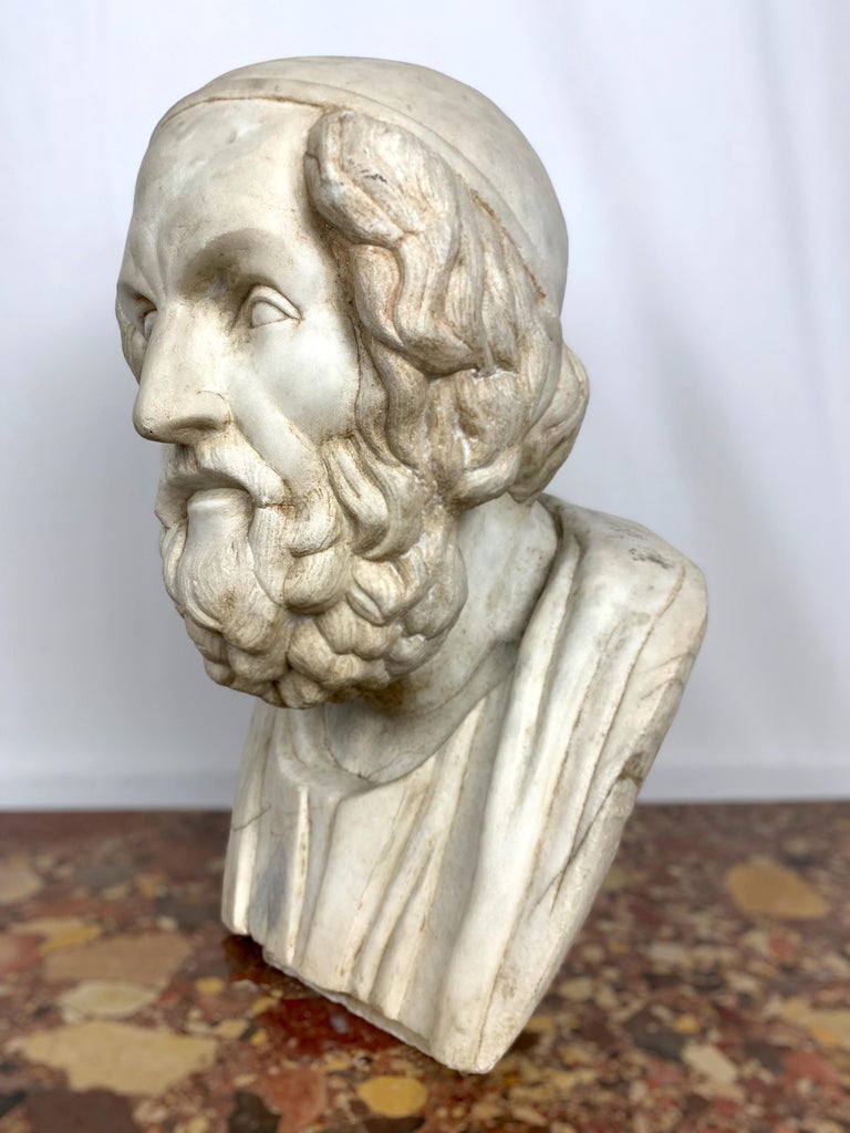 20th Century Marble Bust of Ancient Greek Poet Homer For Sale at