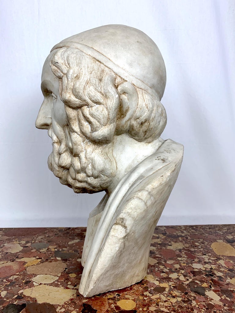 20th Century Marble Bust of Ancient Greek Poet Homer For Sale at