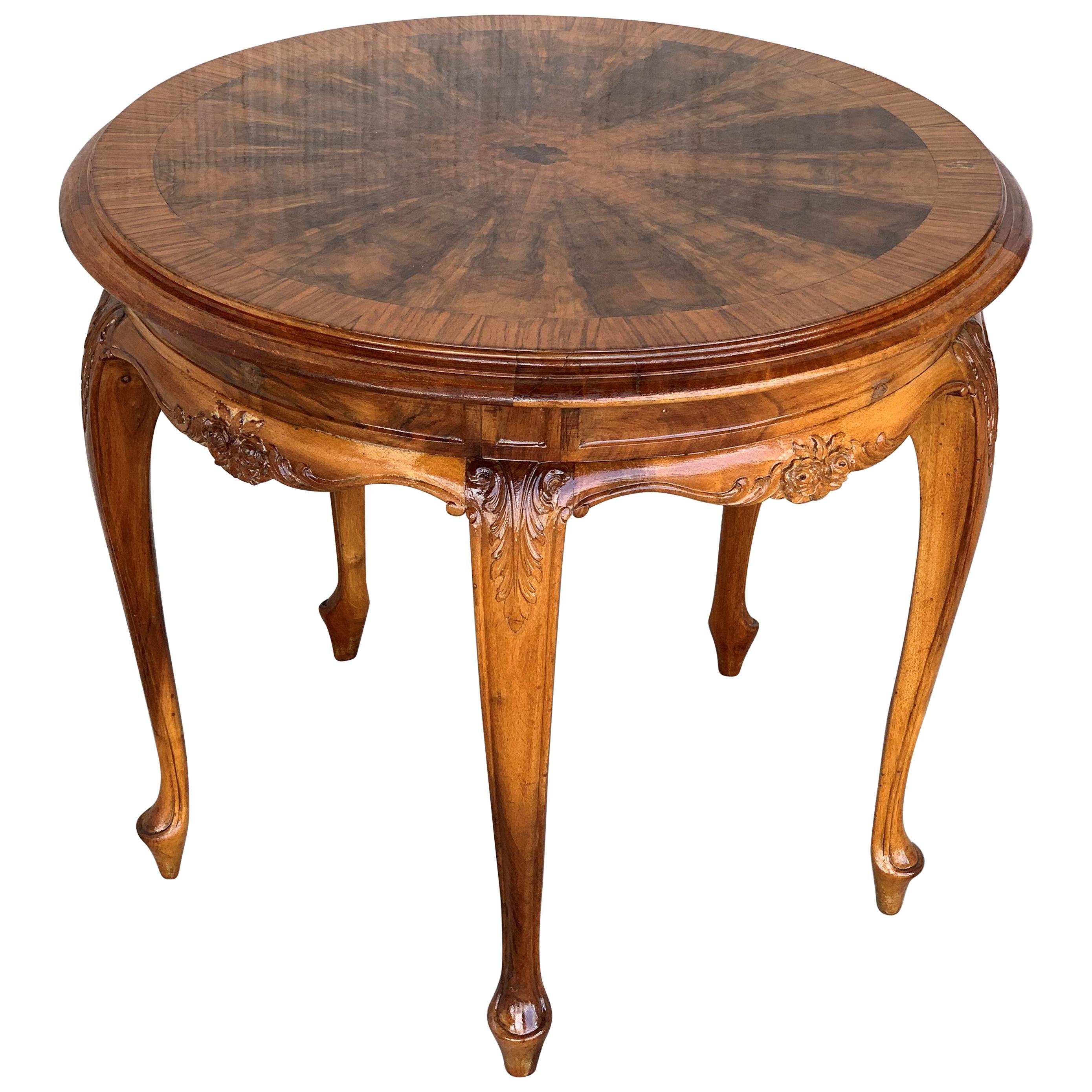20th Century Mariano Garcia Spanish Round Side Table with Burl Top For Sale