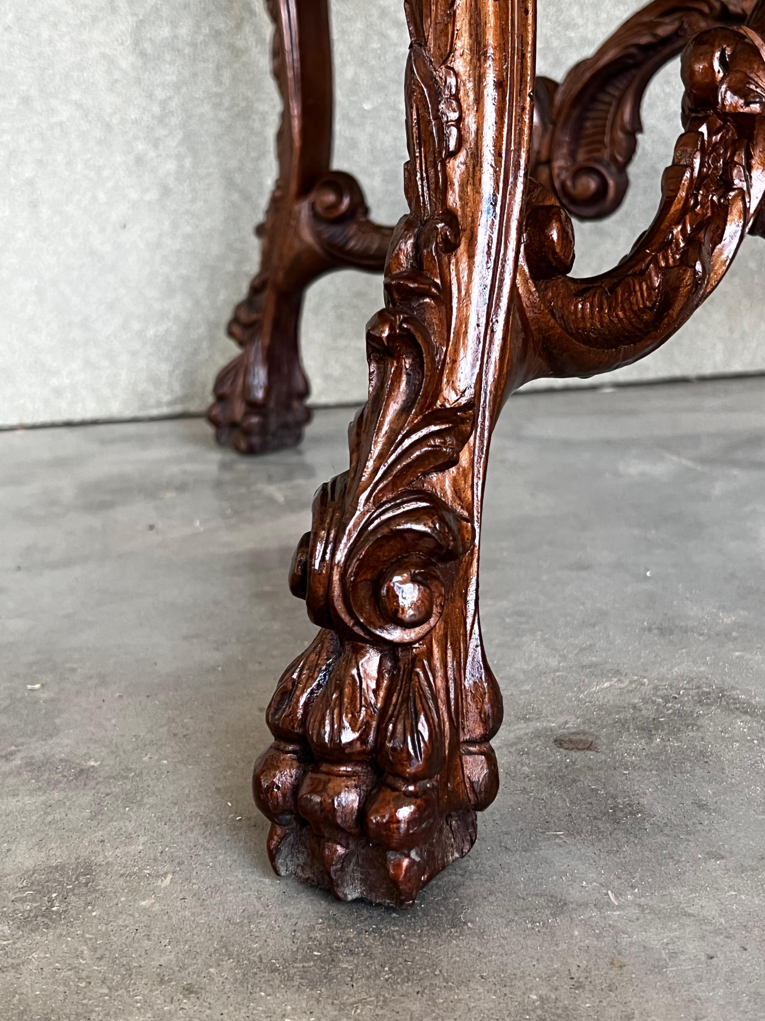 20th Mariano Garcia Spanish Side Table with Highly Carved Top and Legs For Sale 8