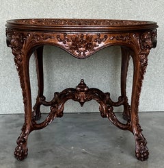 20th Mariano Garcia Spanish Side Table with Highly Carved Top and Legs