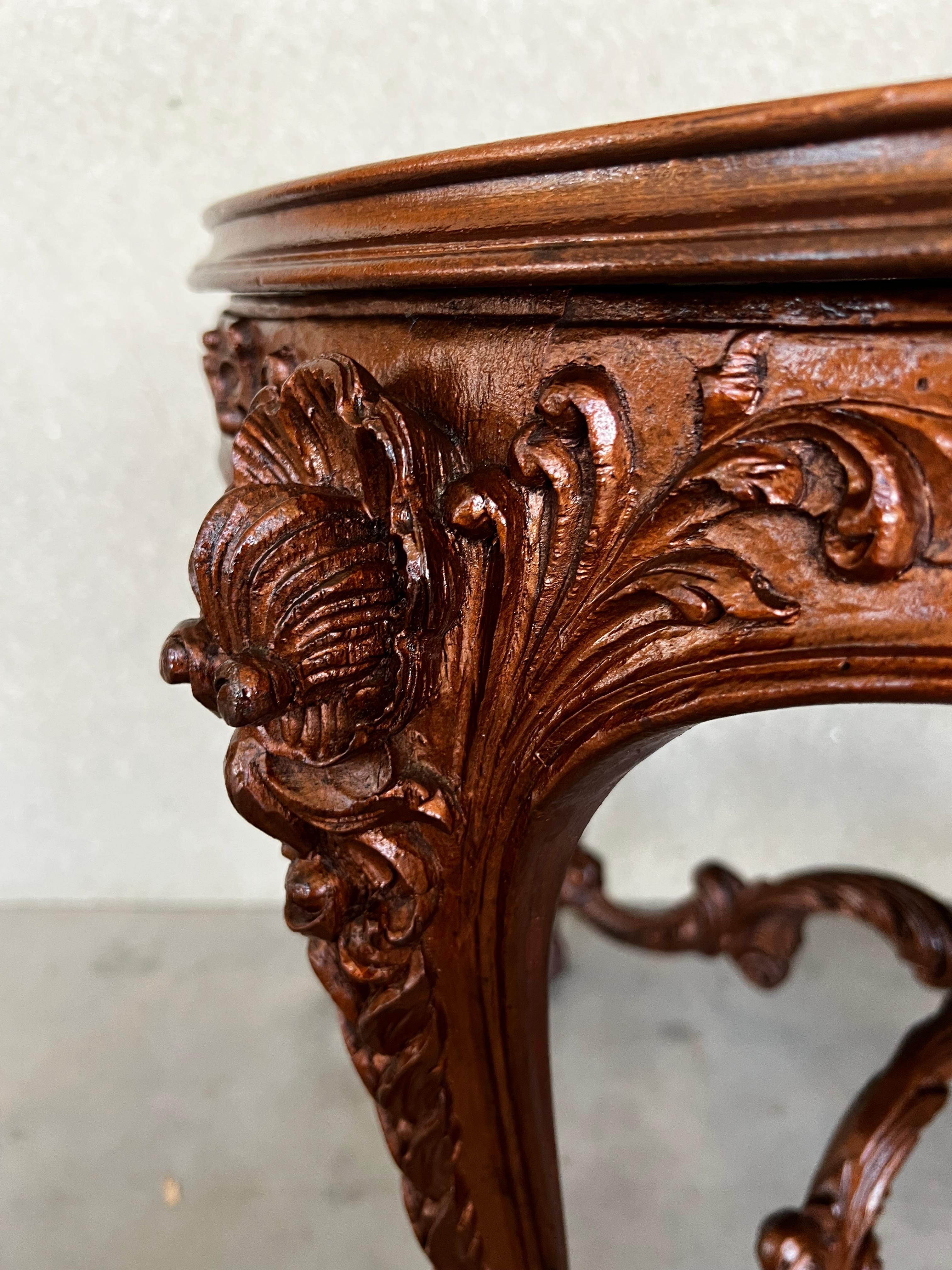 20th Mariano Garcia Spanish Side Table with Highly Carved Top and Legs For Sale 4