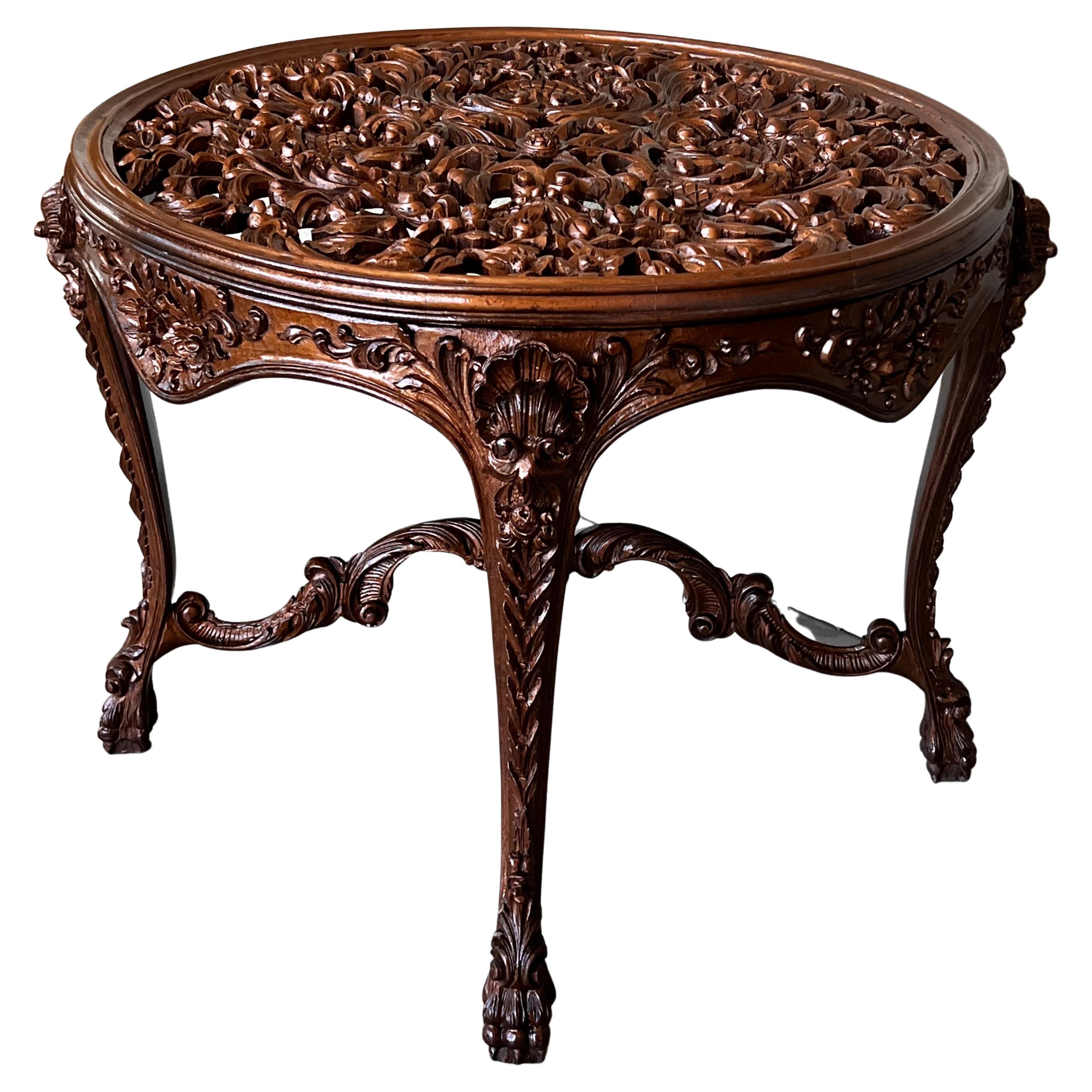 20th Mariano Garcia Spanish Side Table with Highly Carved Top and Legs For Sale