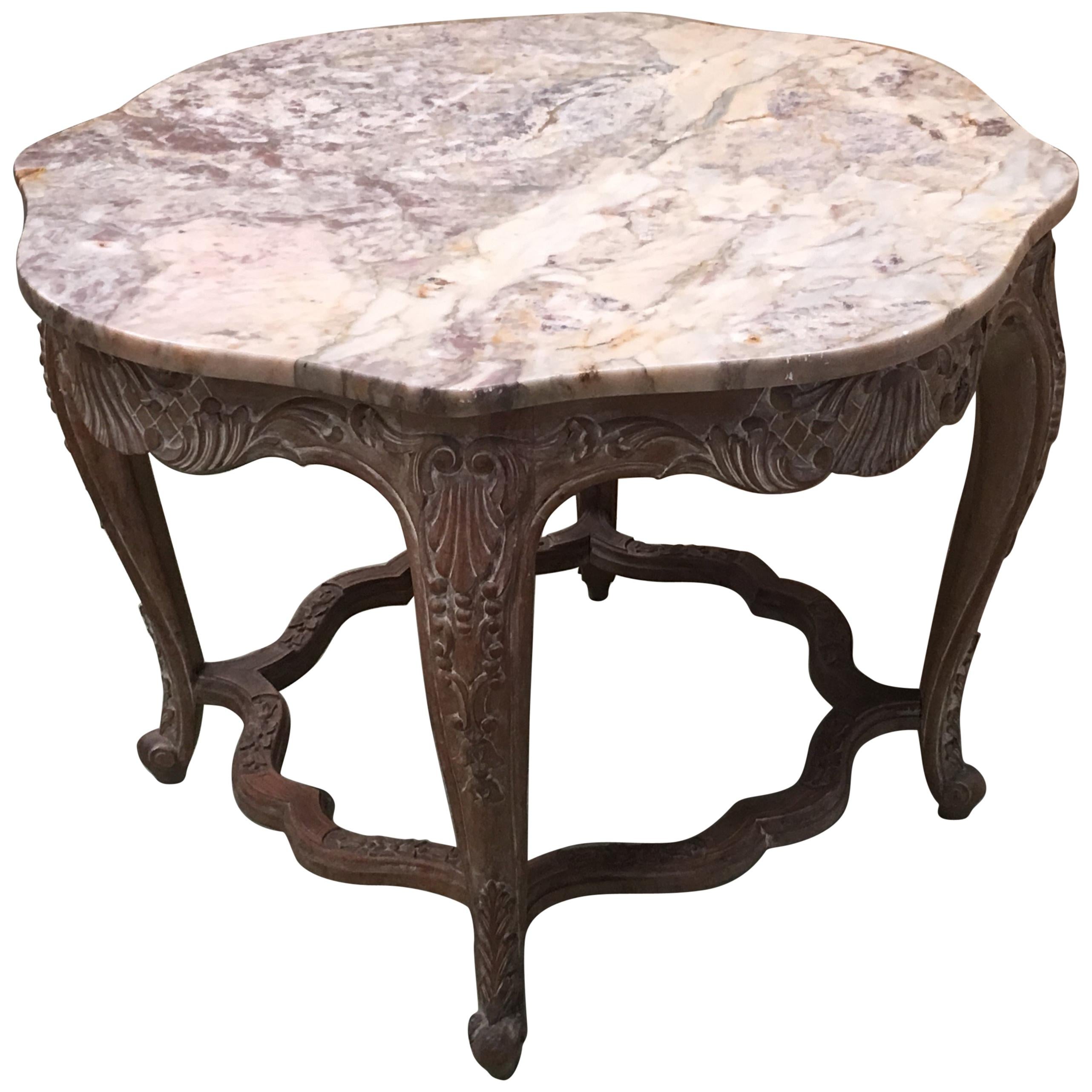 20th Mariano Garcia Spanish Side Table with Siena Marble and Carved Base For Sale