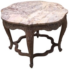 20th Mariano Garcia Spanish Side Table with Siena Marble and Carved Base