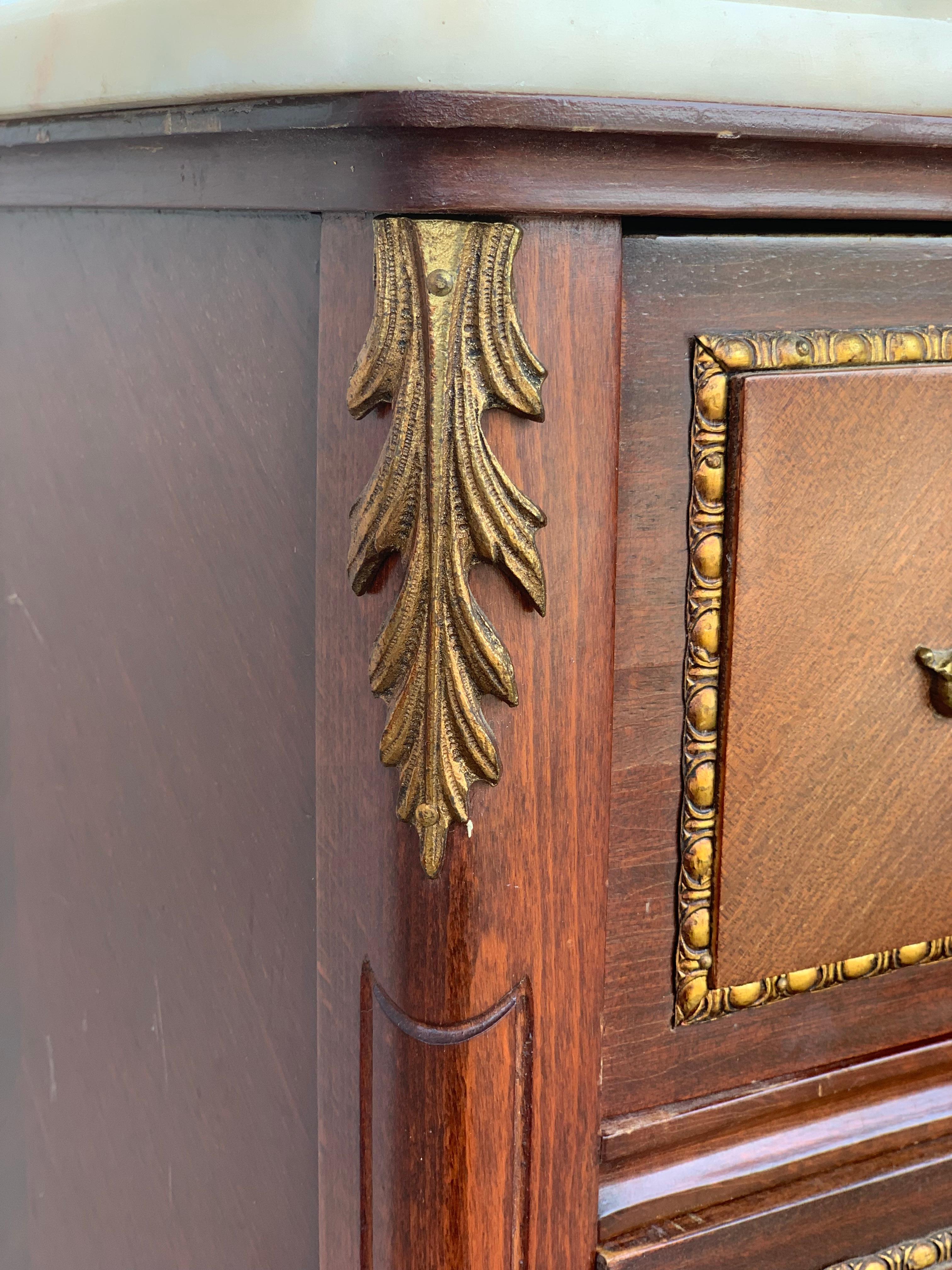 20th Century Marquetry Chest of Drawers with Bronze Details and Cream Marble Top For Sale 3