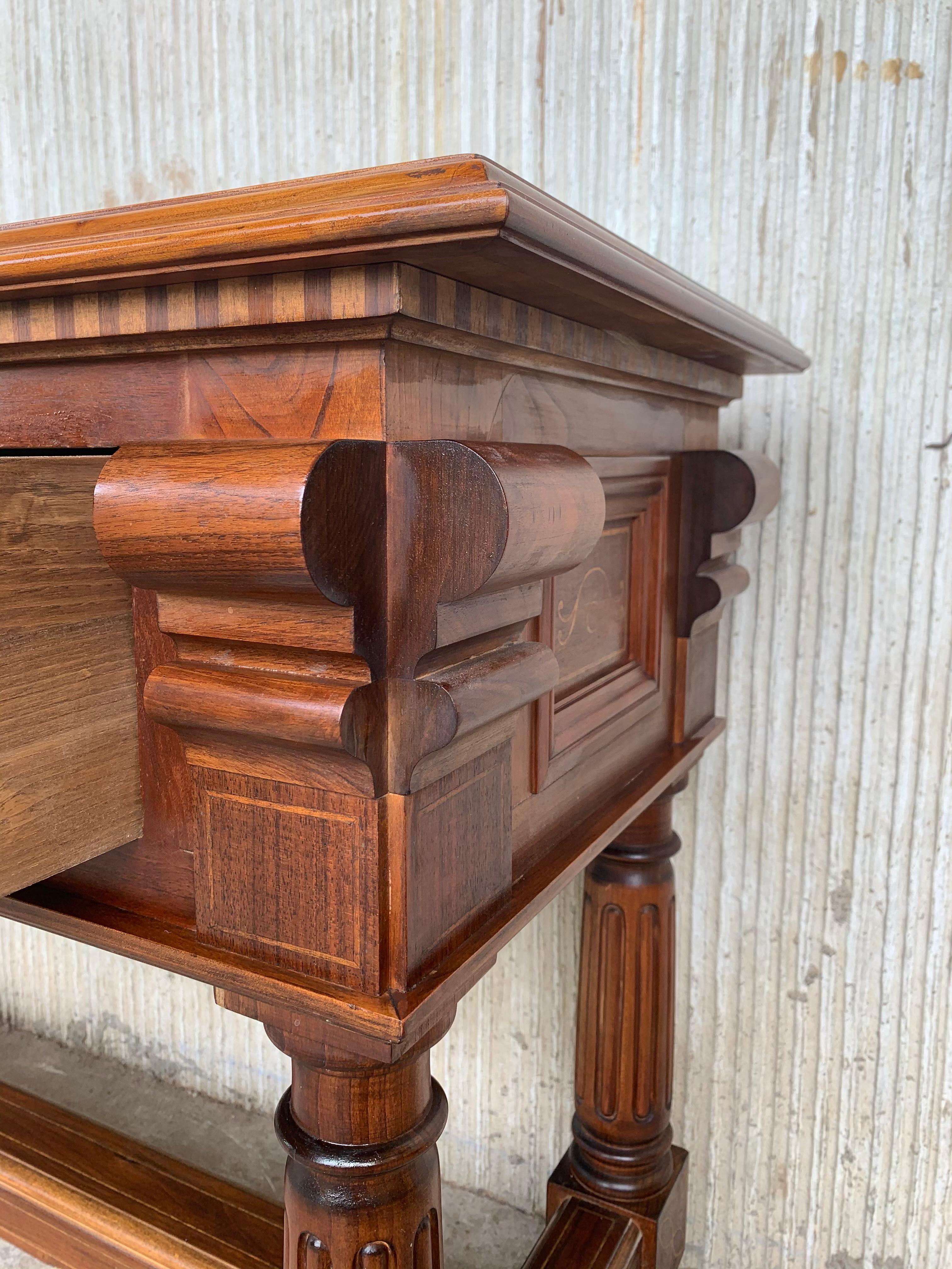 20th Marquetry Two-Drawer Spanish Chesnut Console Table with Iron Hardware 2