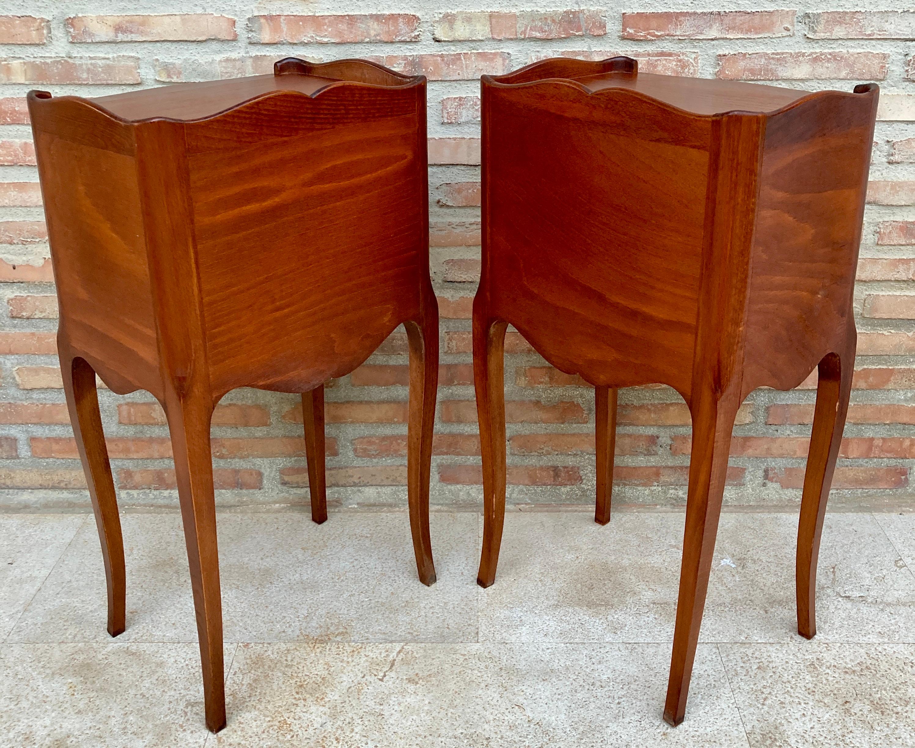 20th Marquetry Walnut Nightstands Tables With Drawer And Open Shelf, 1940, Set O For Sale 1